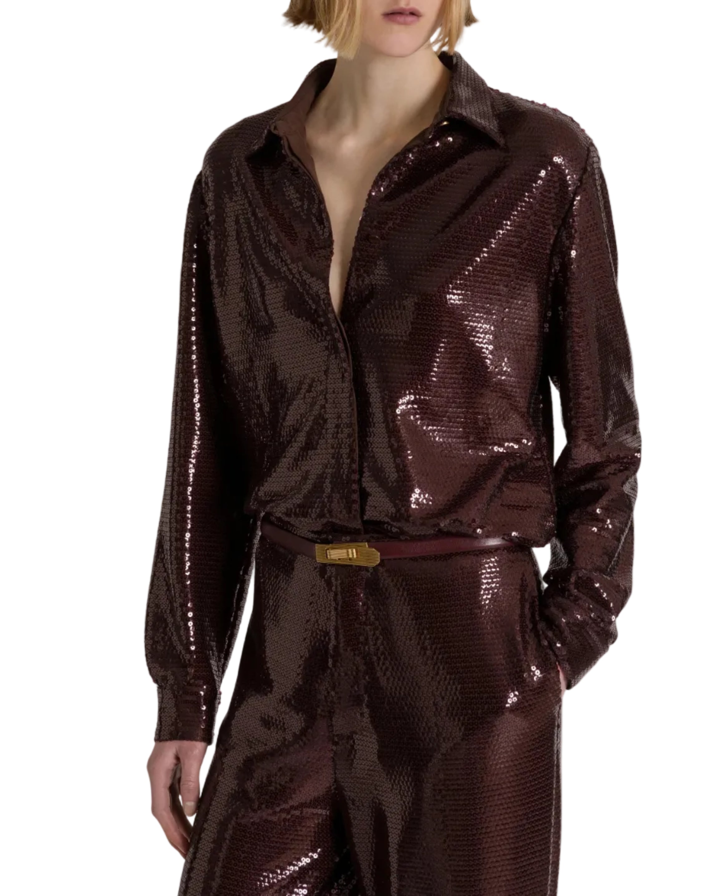 Alberta Ferretti - Camicia paillettes marrone