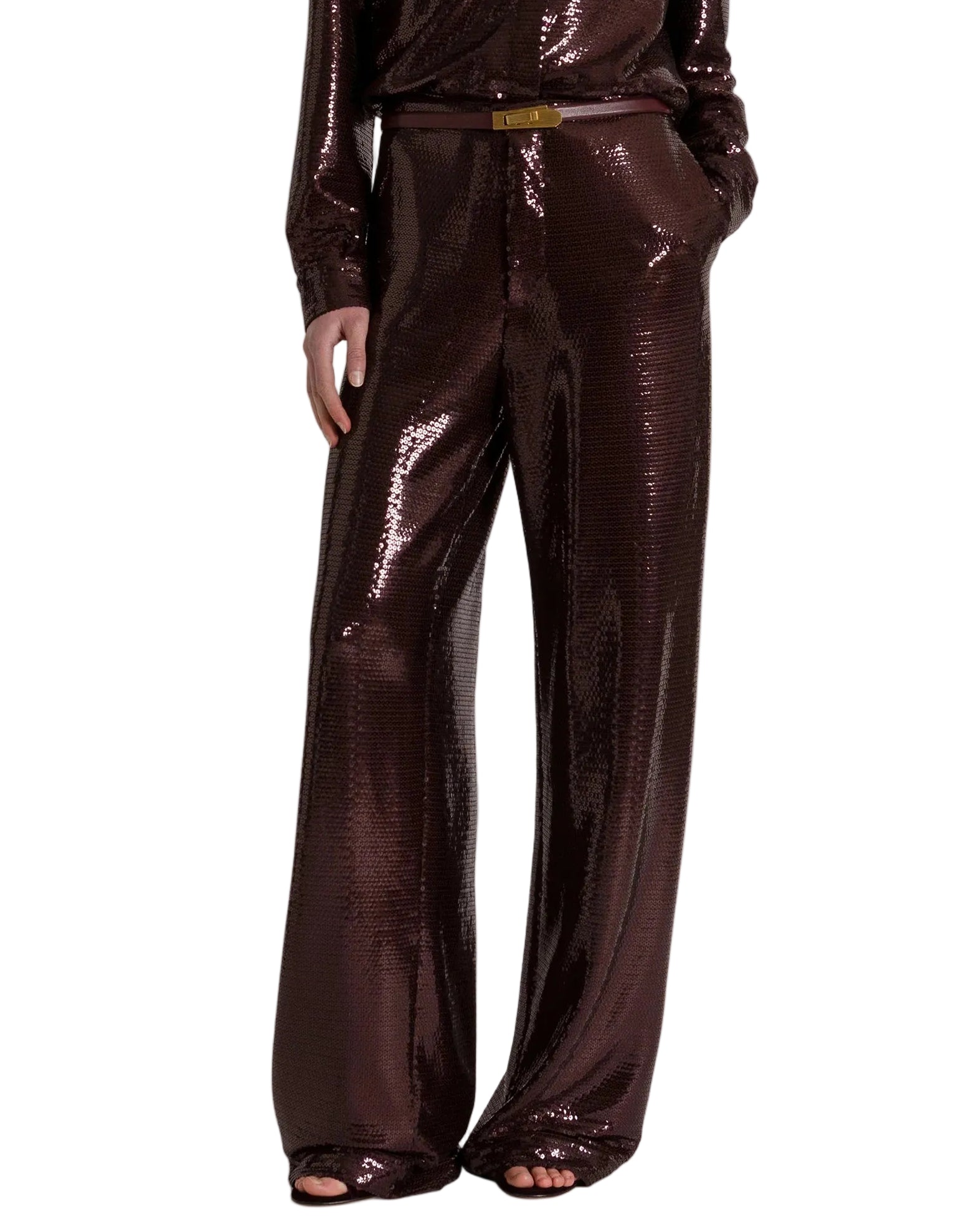 Alberta Ferretti - Pantalone paillettes marrone