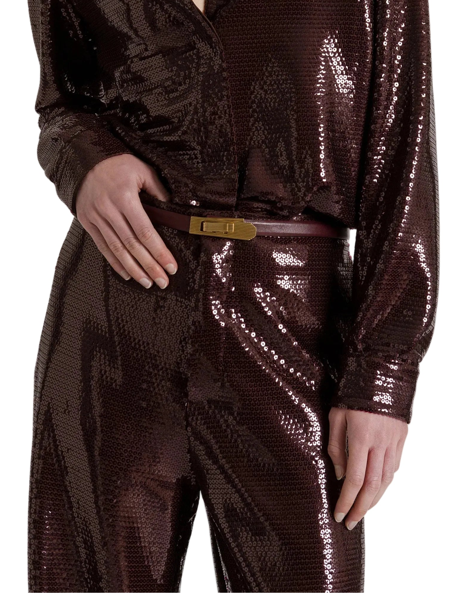Alberta Ferretti - Pantalone paillettes marrone