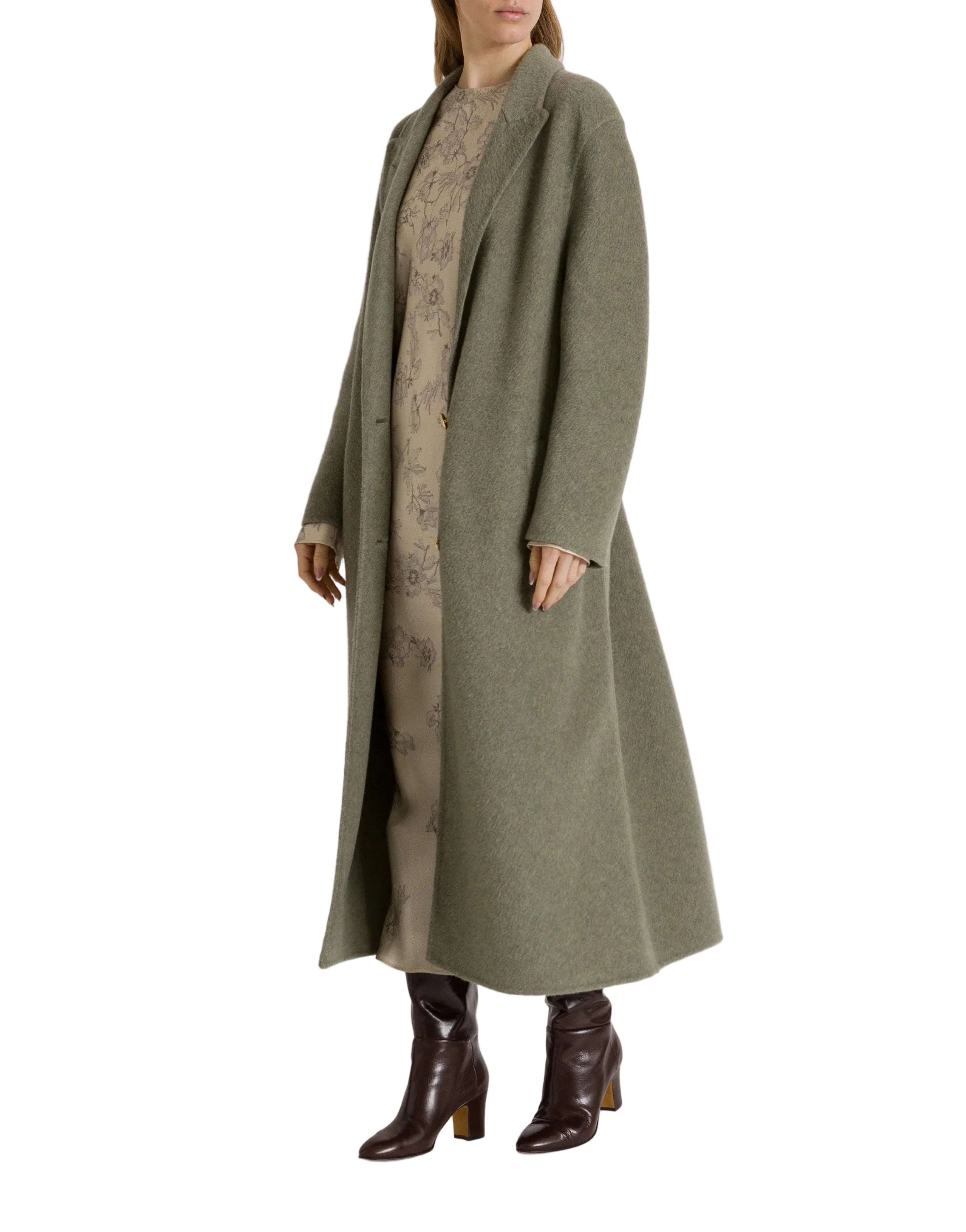 Alberta Ferretti - Cappotto lungo in lana e seta grigio
