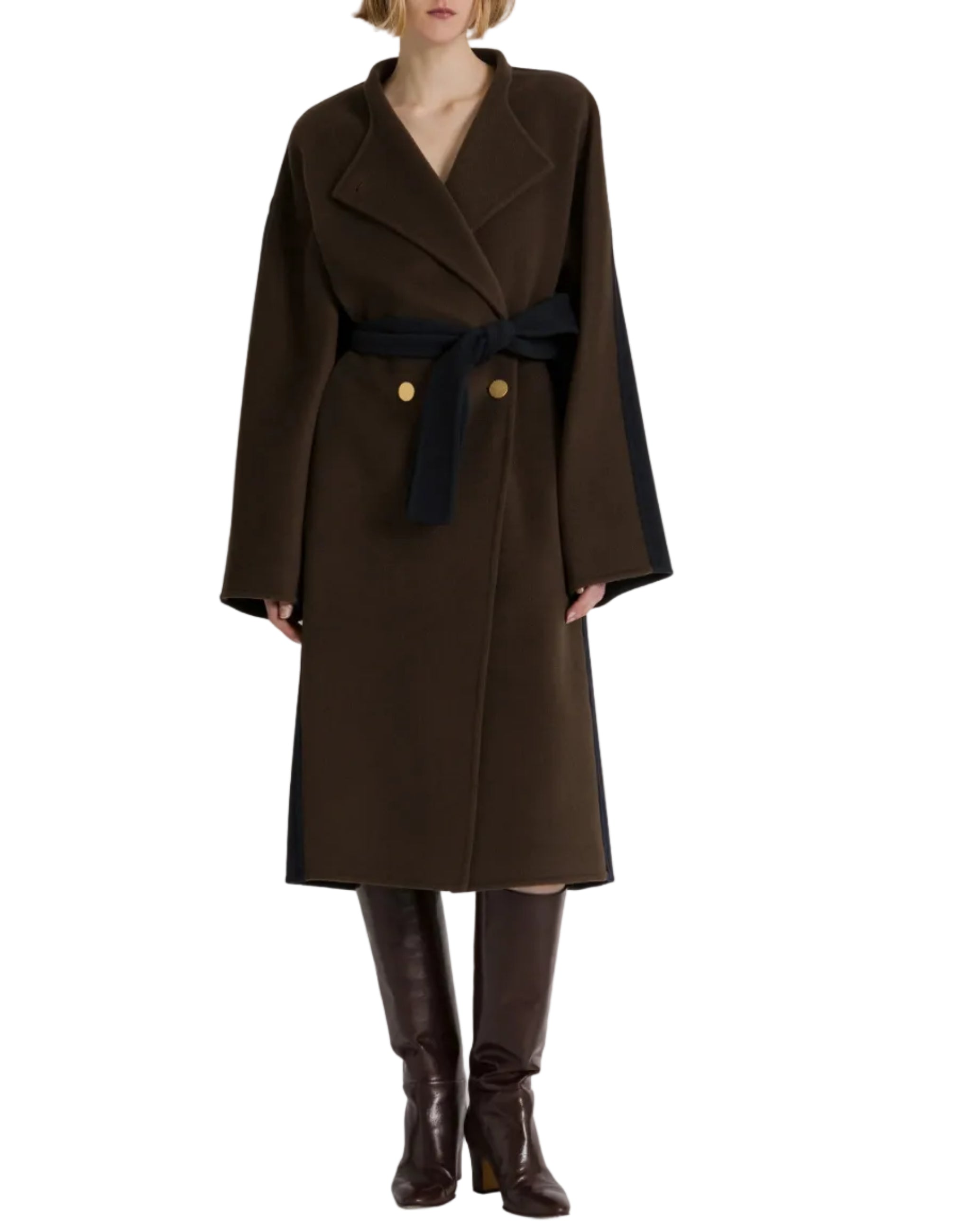 Alberta Ferretti - Cappotto lungo bicolor marrone e blu scuro