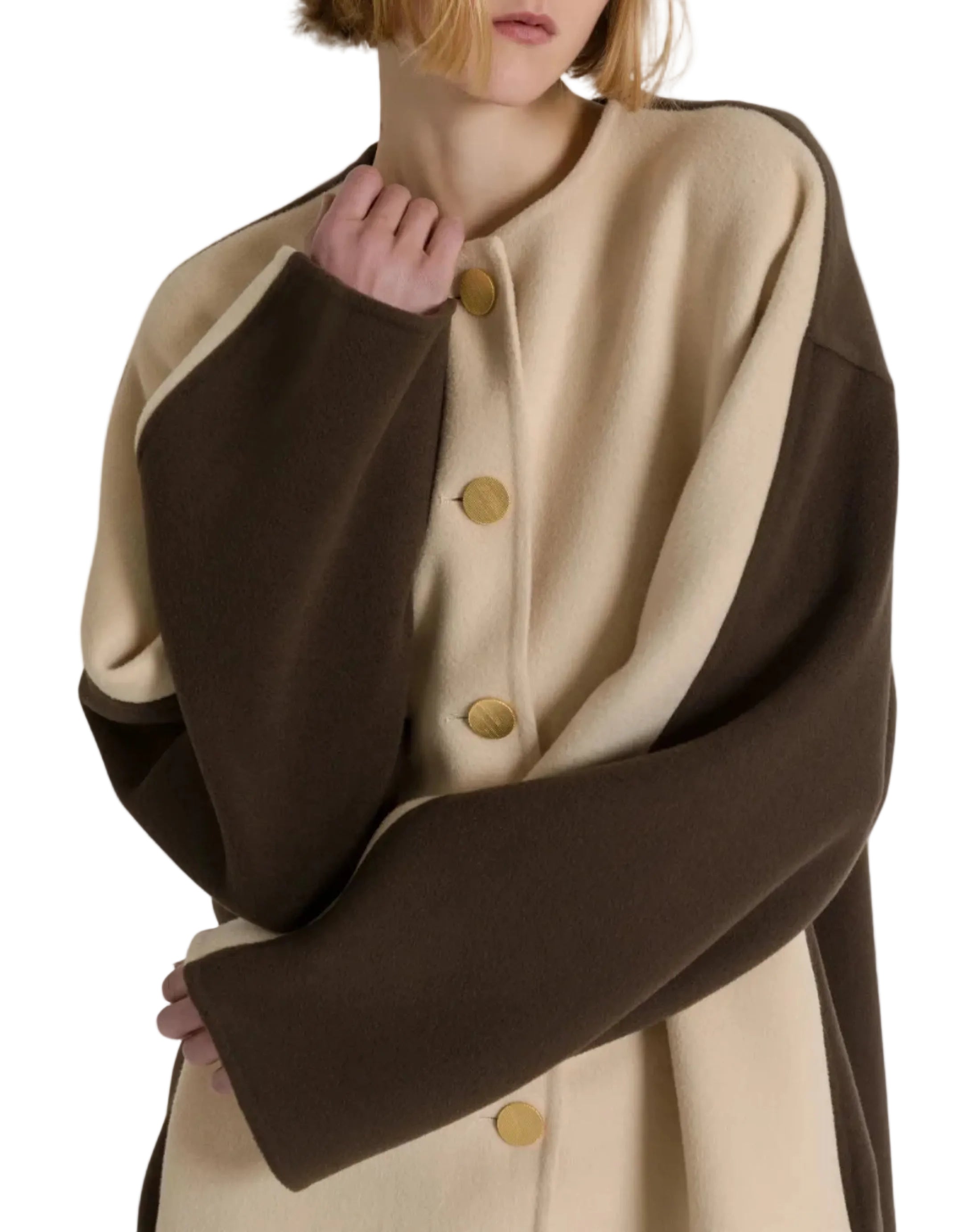 Alberta Ferretti - Cappotto corto bicolor marrone avorio