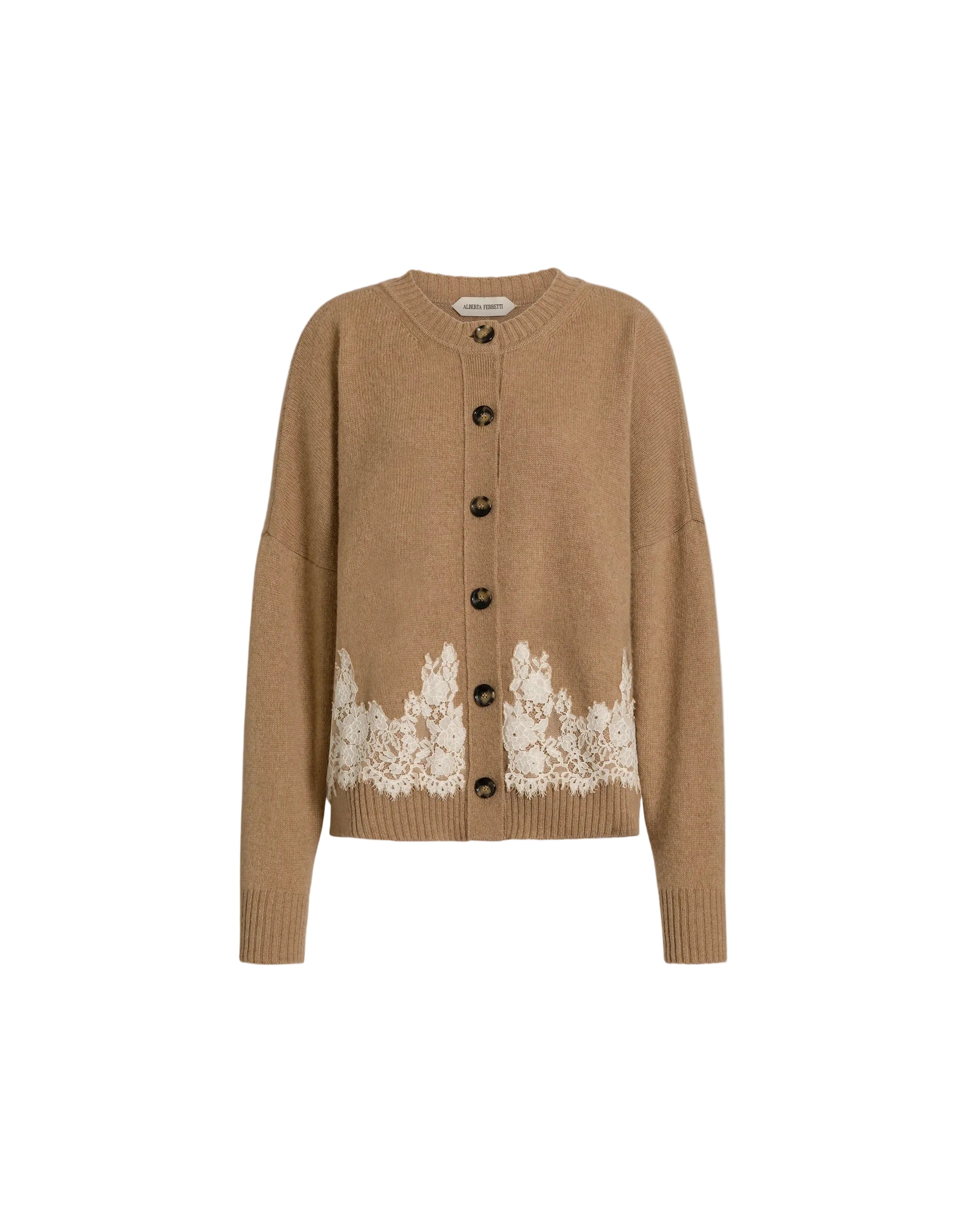 Alberta Ferretti - Cardigan beige con inserti in pizzo