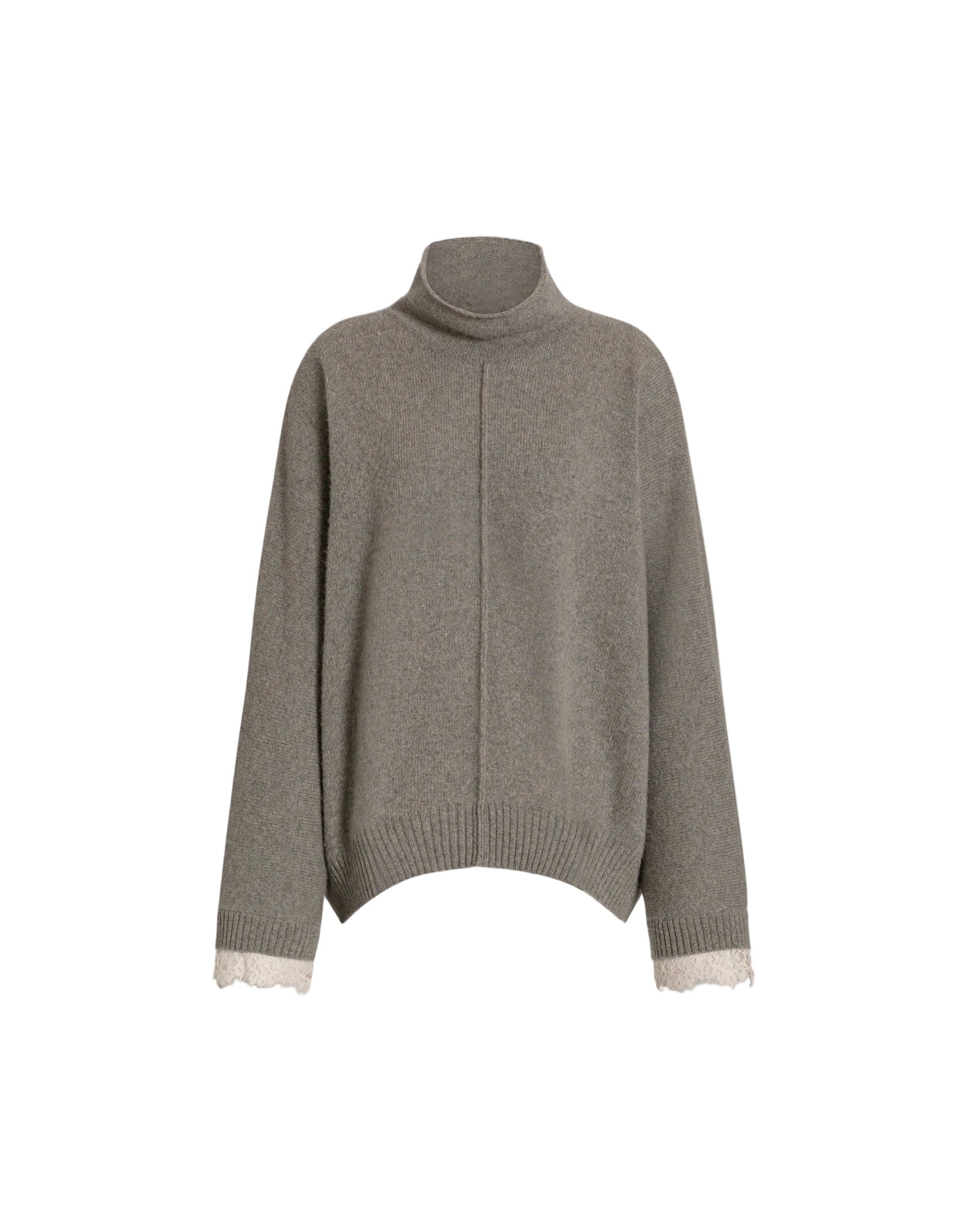 Alberta Ferretti - Maglione grigio con dettaglio pizzo polsino
