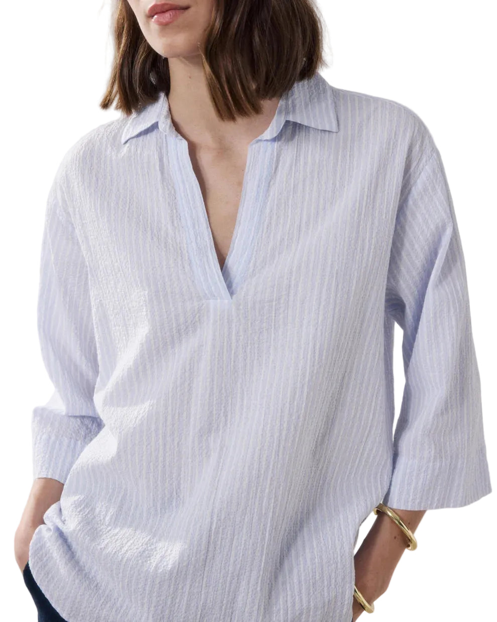 Hartford - Camicia "Cola" seersucker bianca e blu