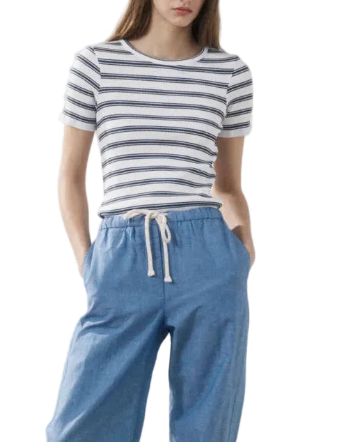 Hartford - T-shirt a righe girocollo ecrù e blu