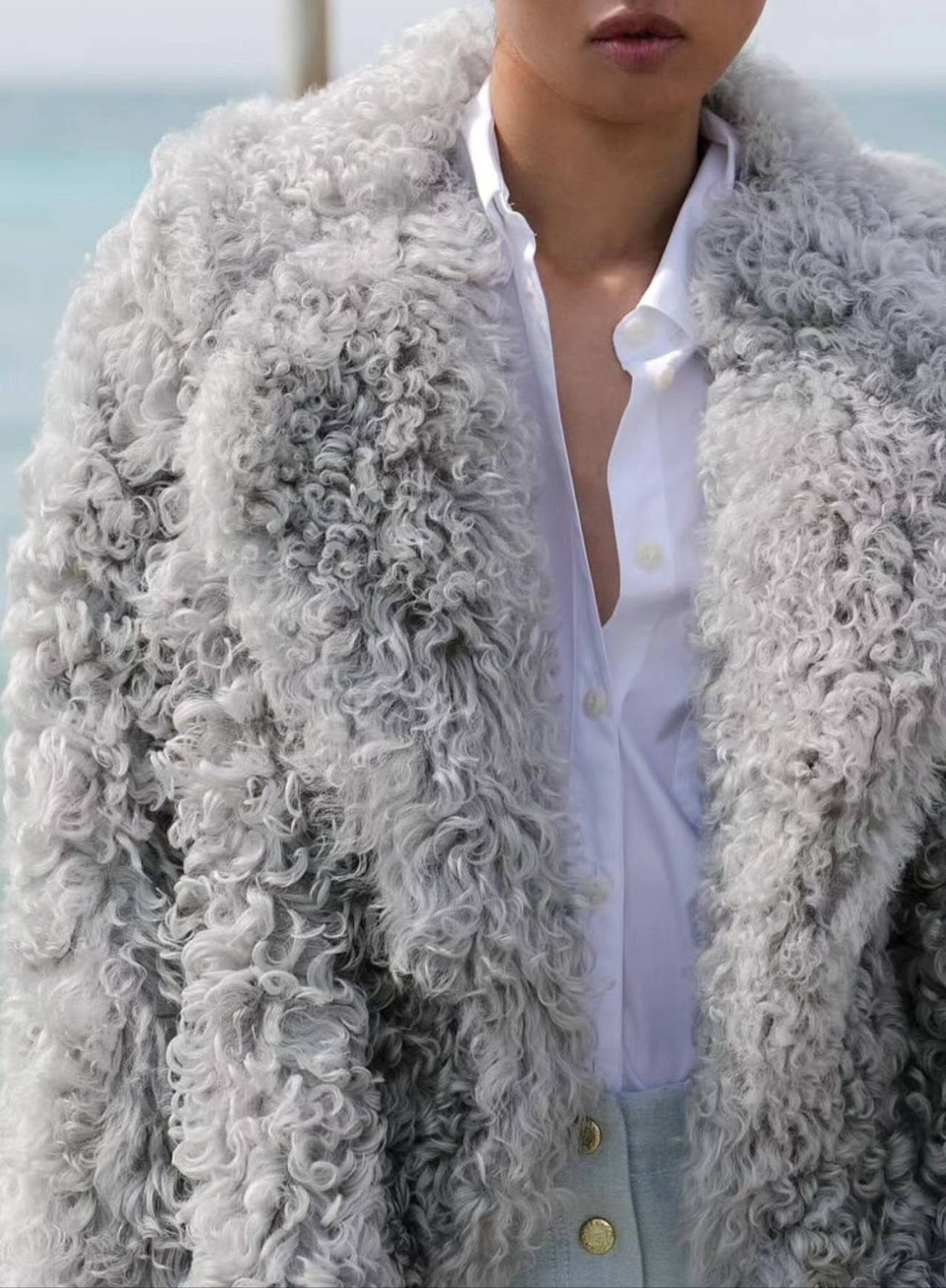 Blancha - Giacca shearling nebbia