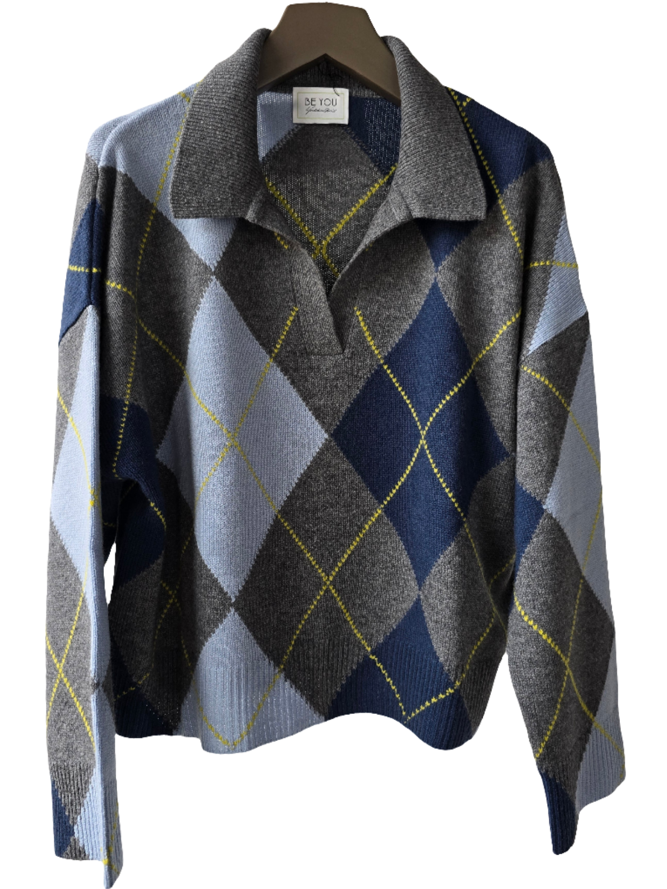 Maglia in cashmere modello polo a rombi