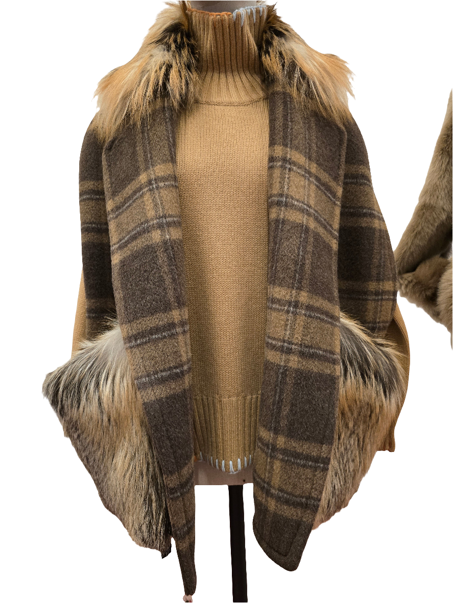 Blancha - Gilet in lana check con inserti in volpe
