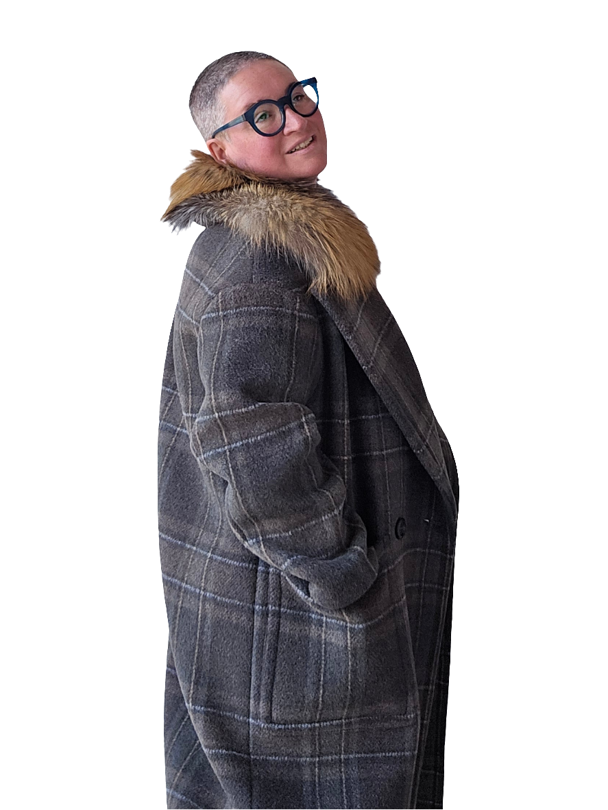 Blancha - Cappotto in pura lana check collo in volpe