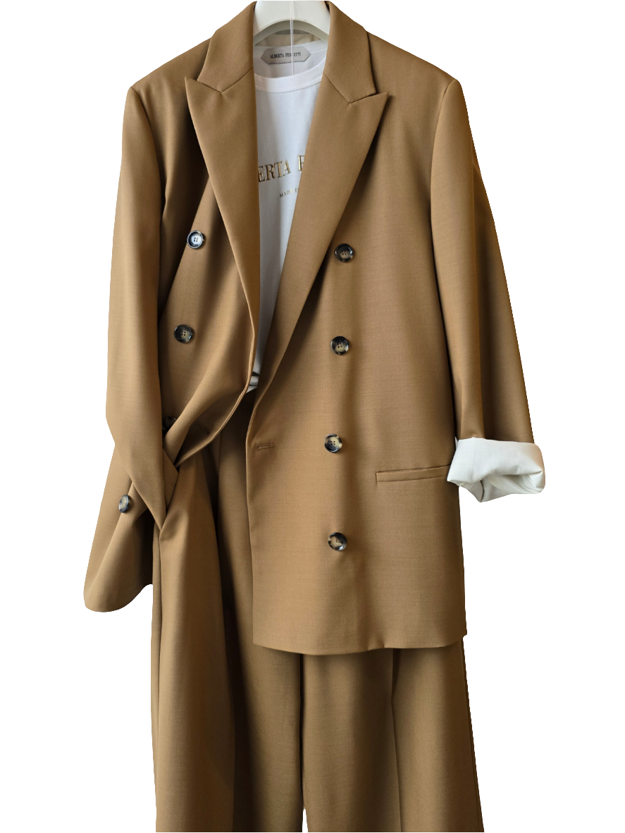 Alberta Ferretti - Giacca doppiopetto  in tropical wool, miele