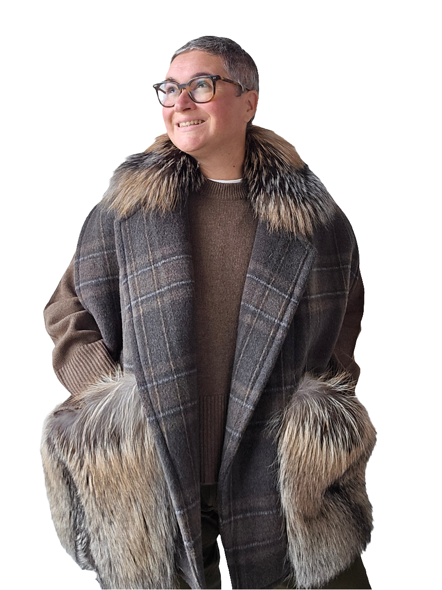 Blancha - Gilet lana check e volpe