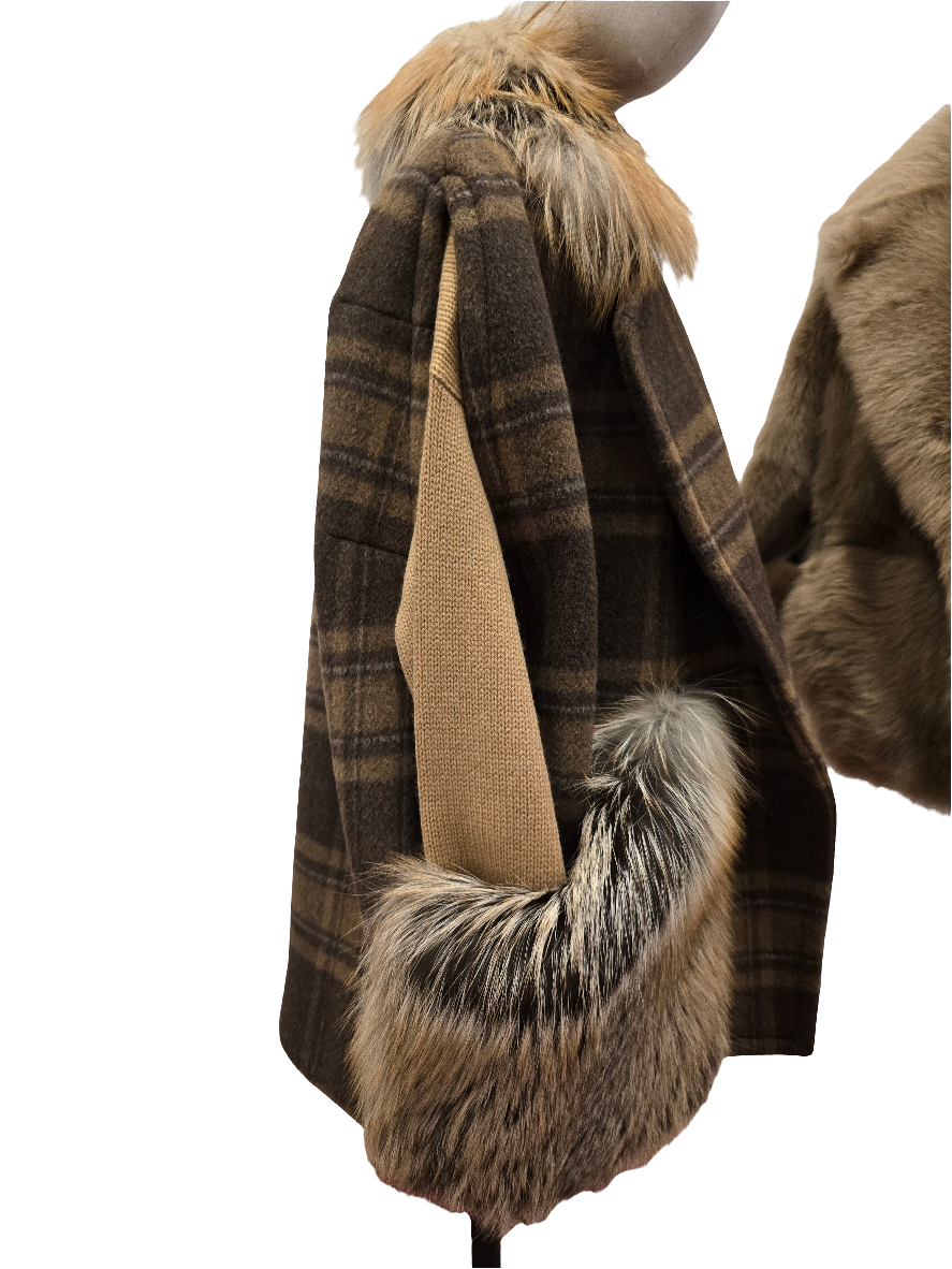 Blancha - Gilet in lana check con inserti in volpe
