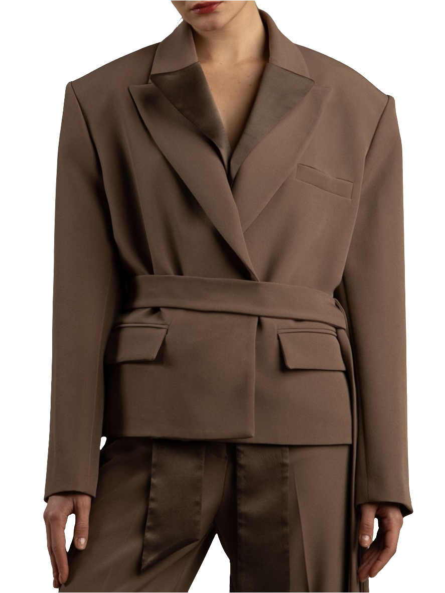 Federica Tosi - Giacca cropped tortora  con revers raso