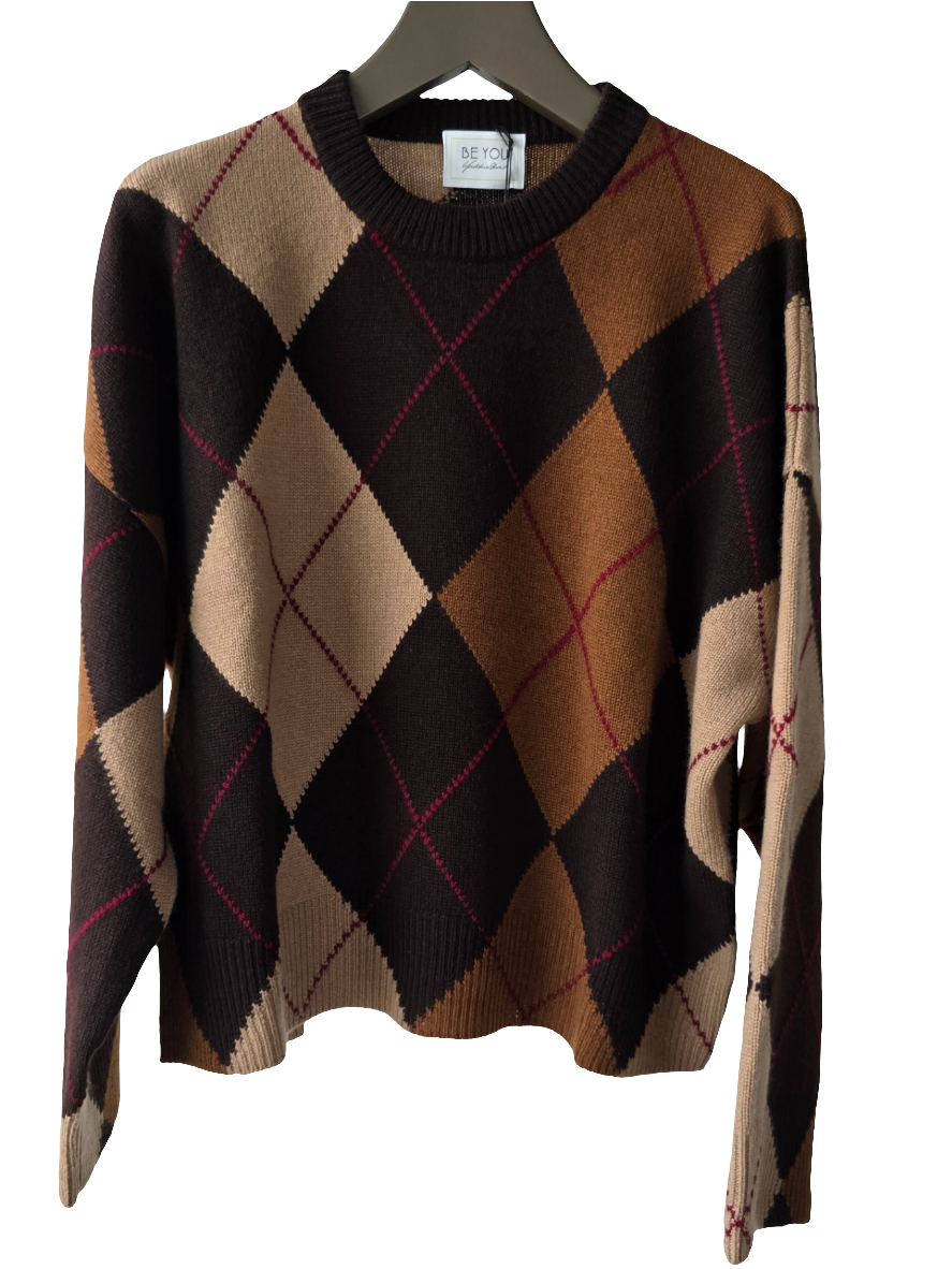 Maglia girocollo in cashmere a rombi