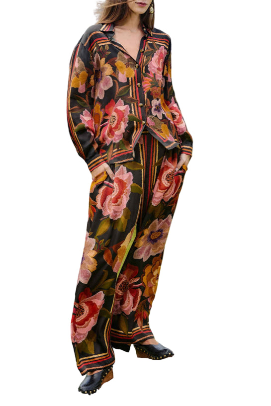 Farm Rio - Pantalone fiori sfondo nero