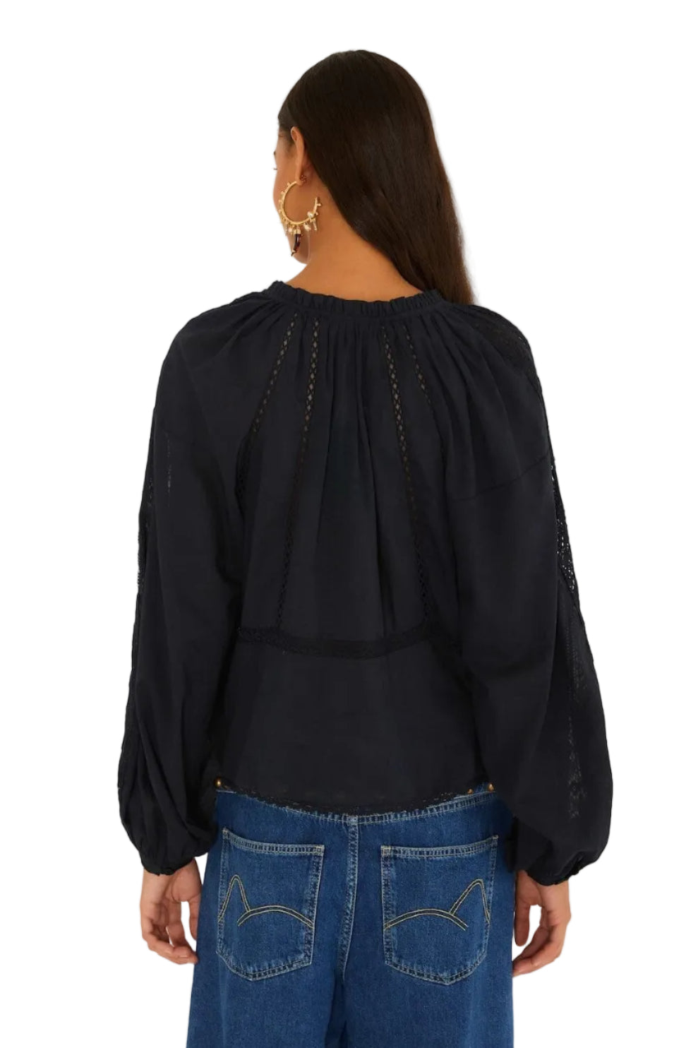 Farm Rio - Camicia nera boho con pizzo