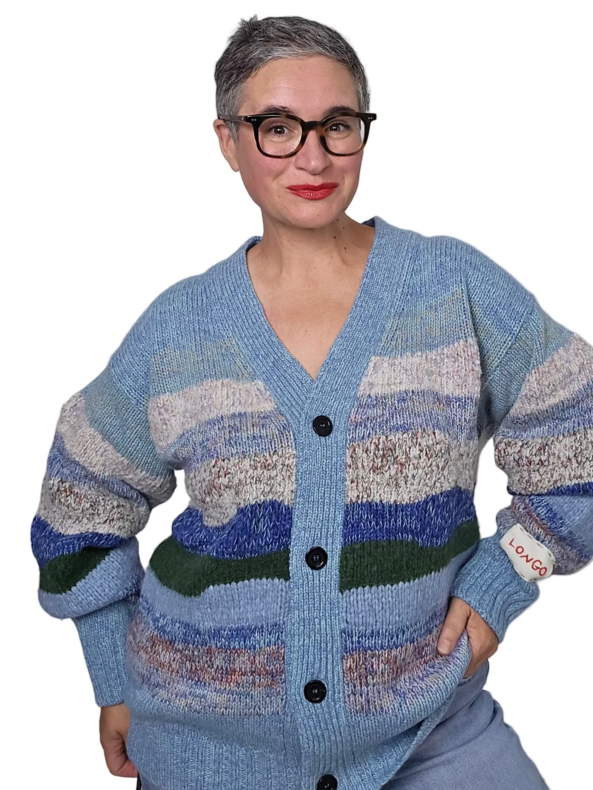 Longo - Cardigan multicolor toni azzurro