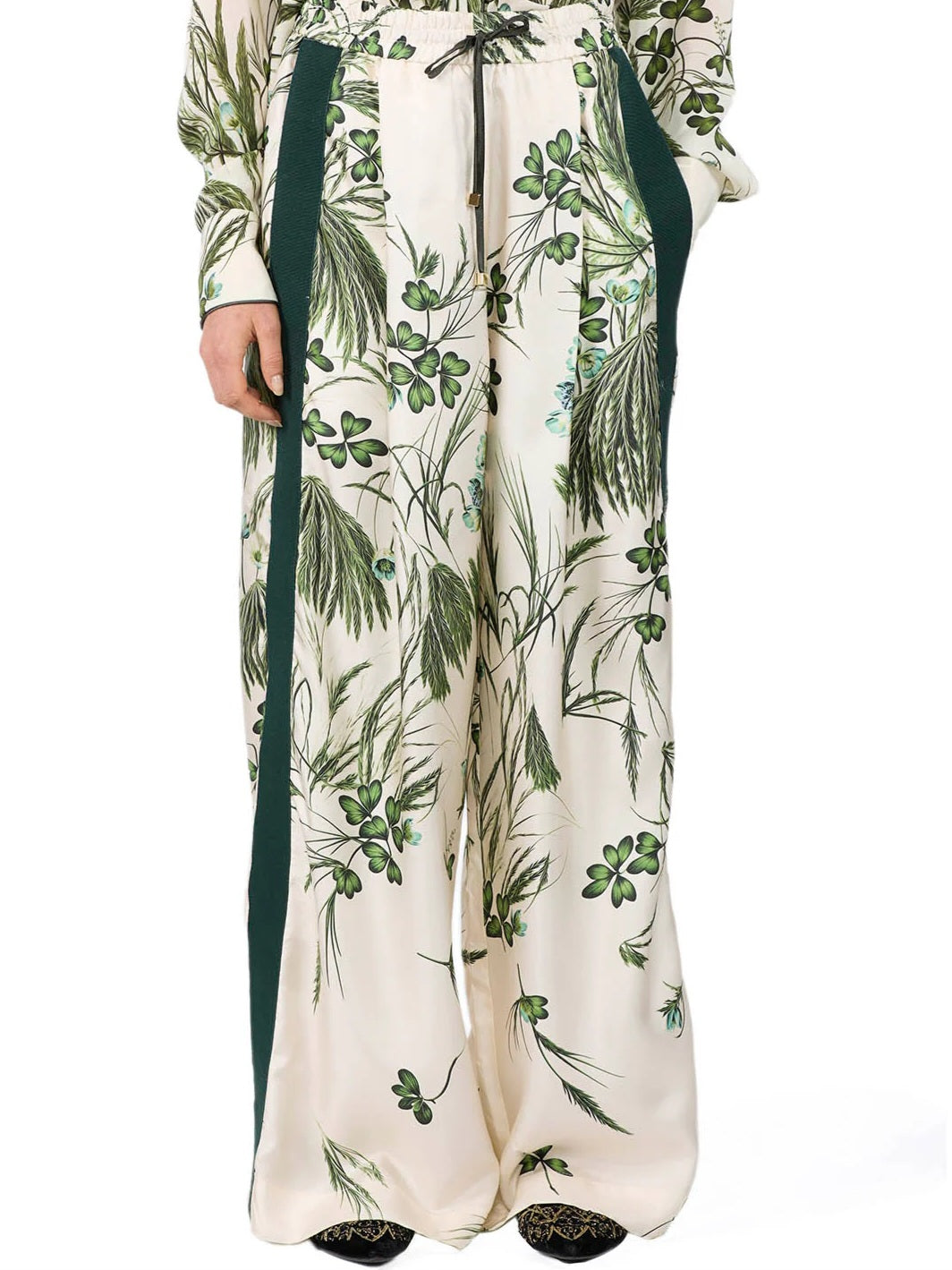 F.R.S - Pantalone seta avorio stampa botanica