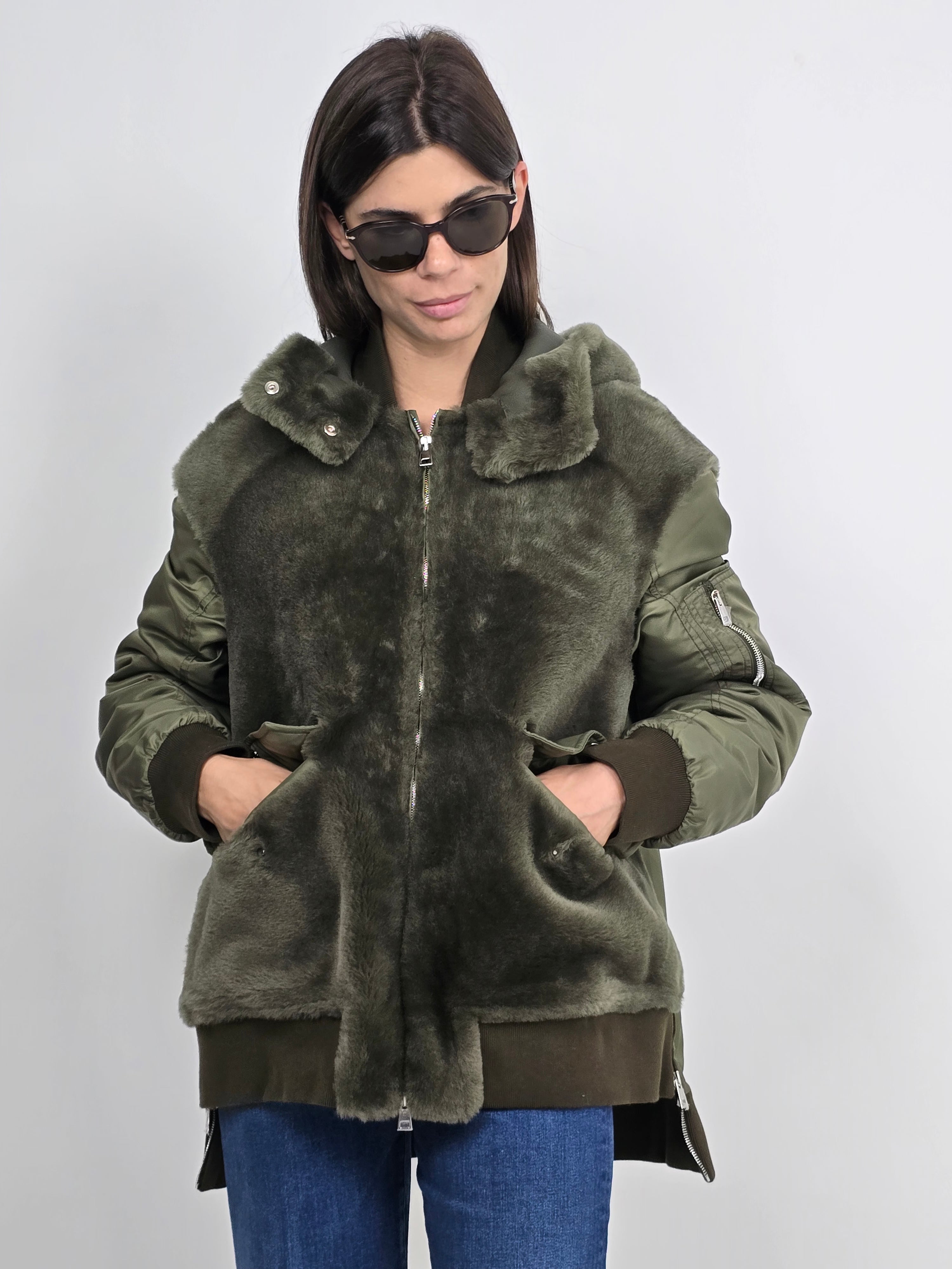 Blancha - Giacca nylon shearling militare