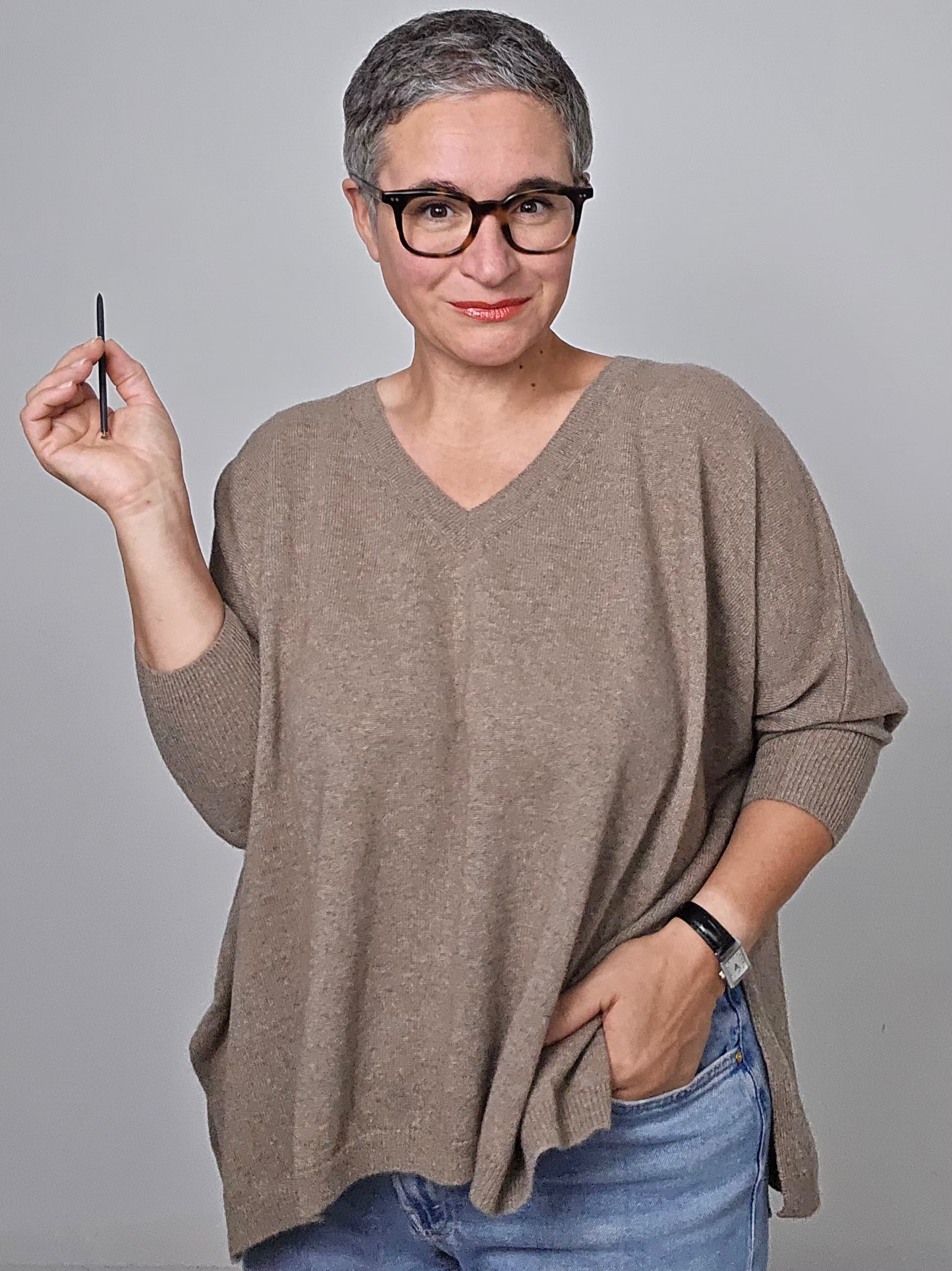 Be You - Maglia cashmere scollo a V Organic Brown