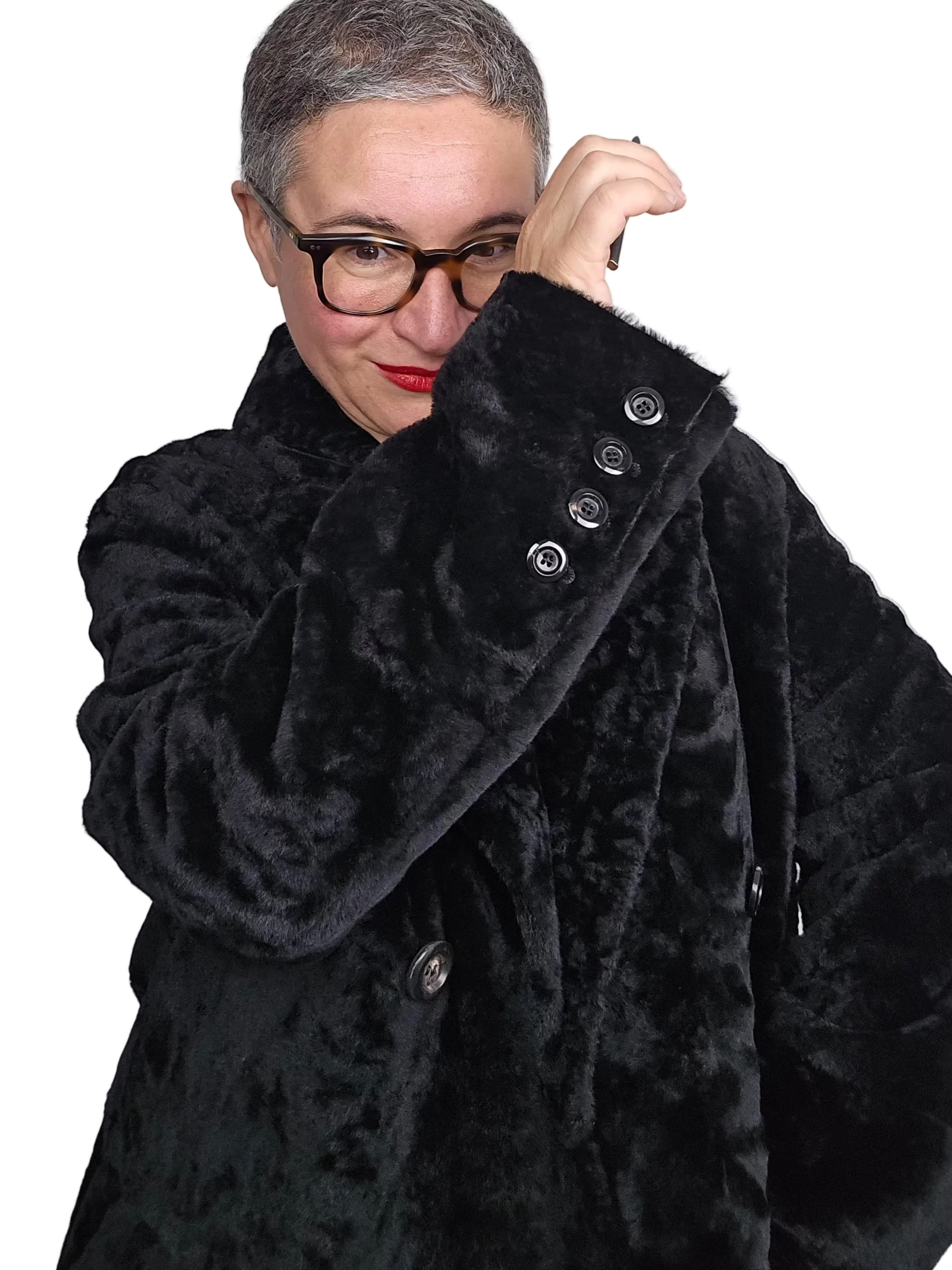 Blancha - Cappotto light astrakhan merino shearling nero
