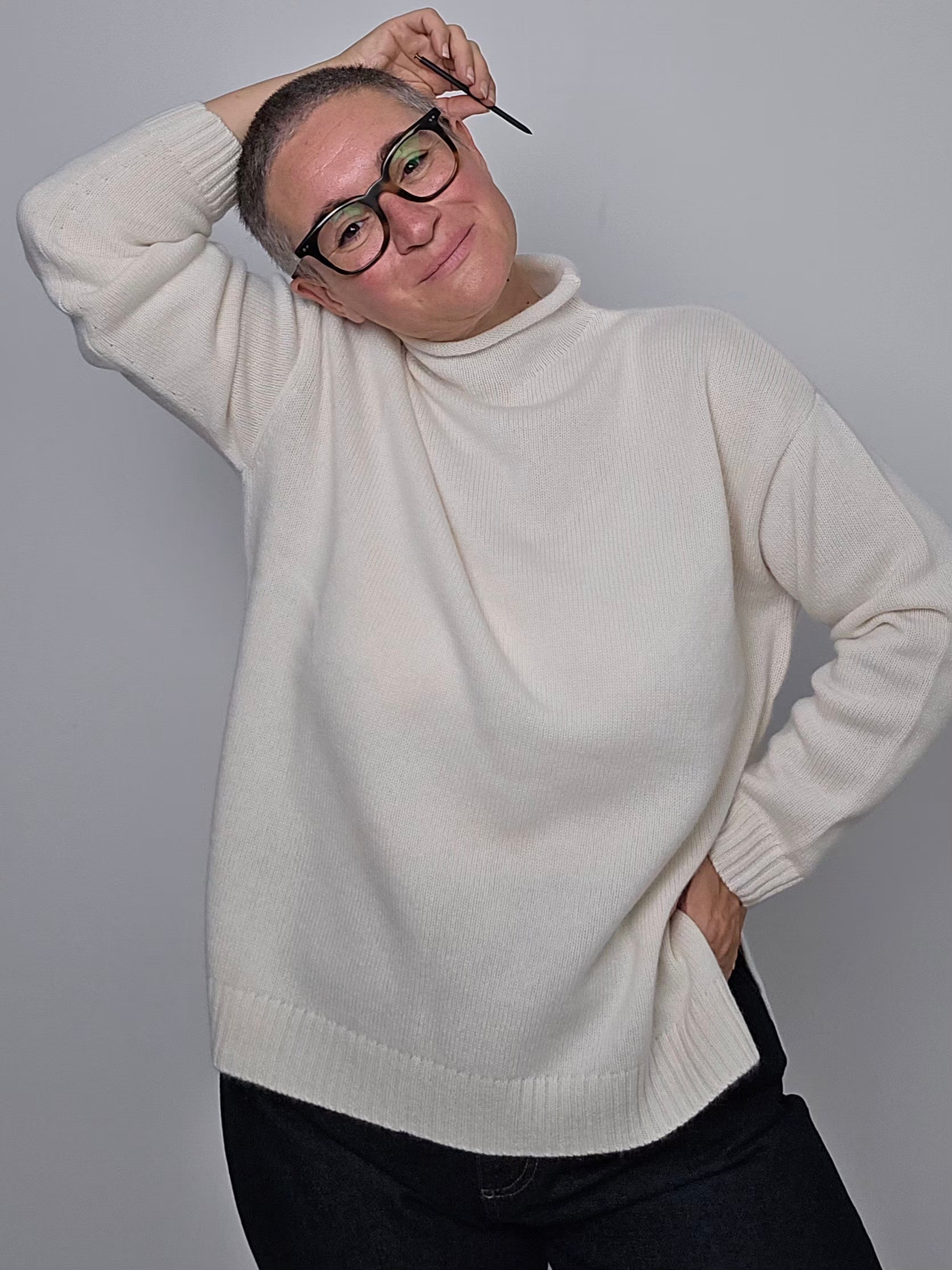 Be You - Maglia cashmere turtle neck white