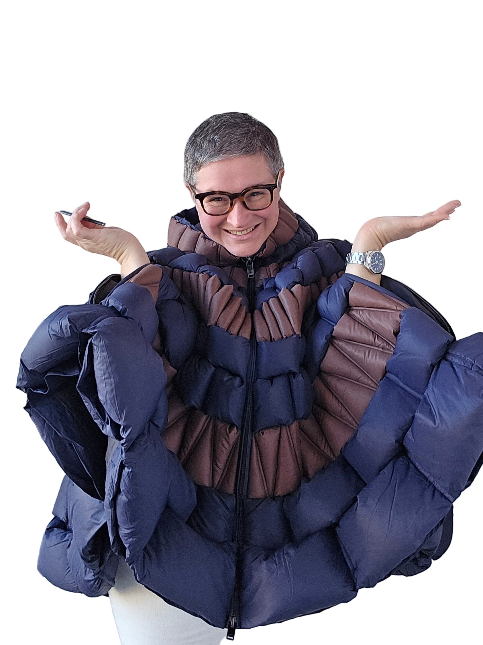 Raxxy -  Mantella piumino cioccolato e blu navy