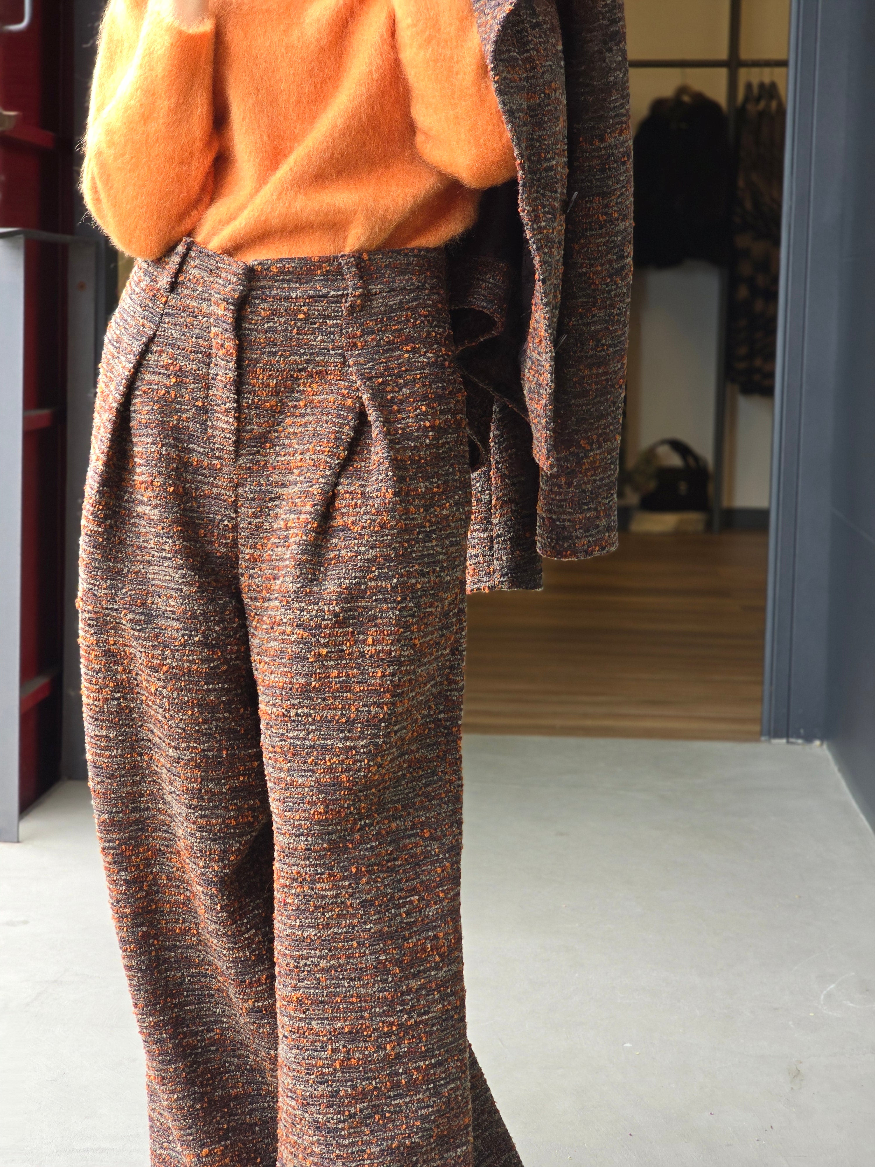 Alberta Ferretti - Pantalone in tweed bottonato marrone