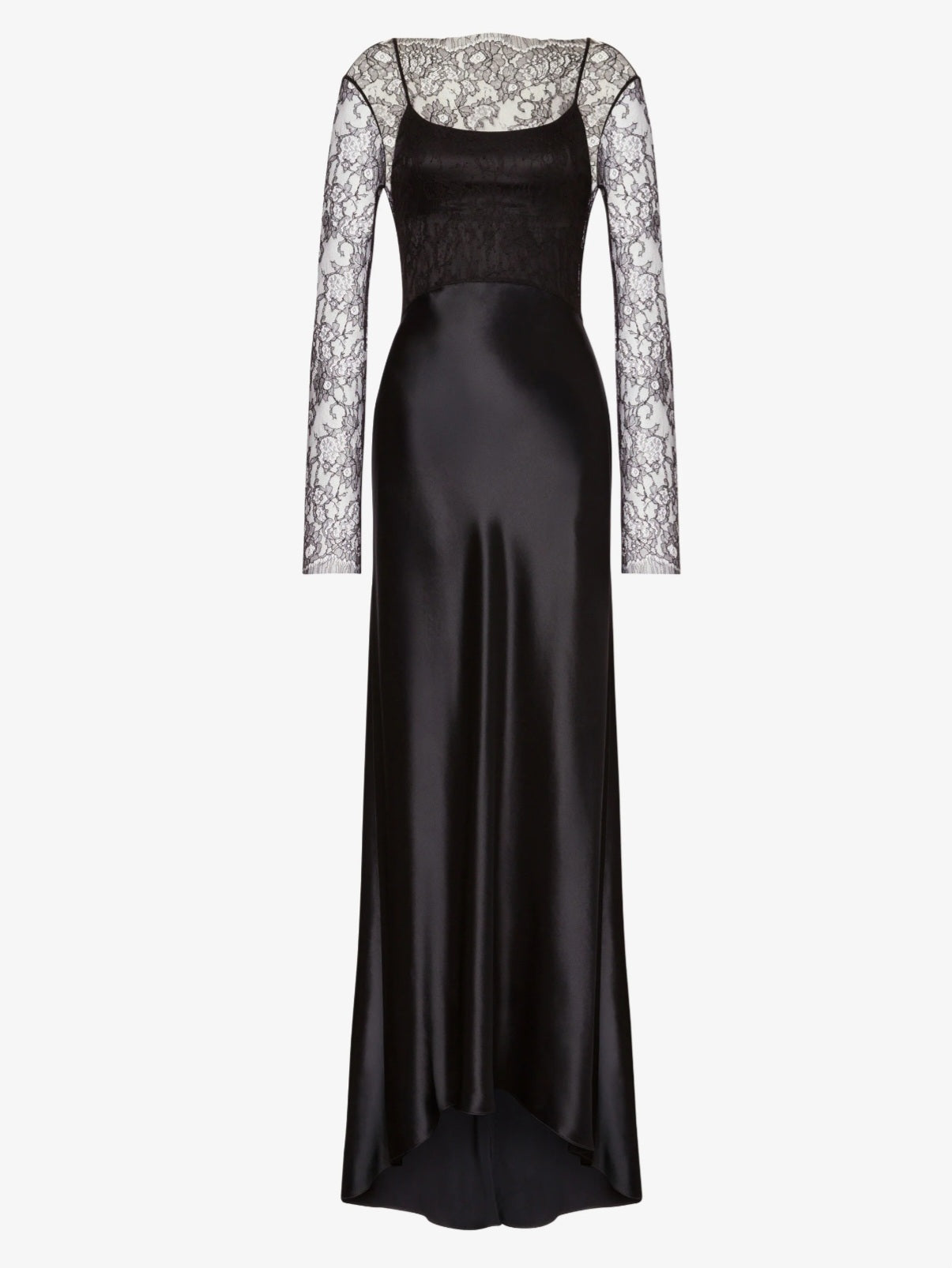 Alberta Ferretti - Abito lungo raso e pizzo nero