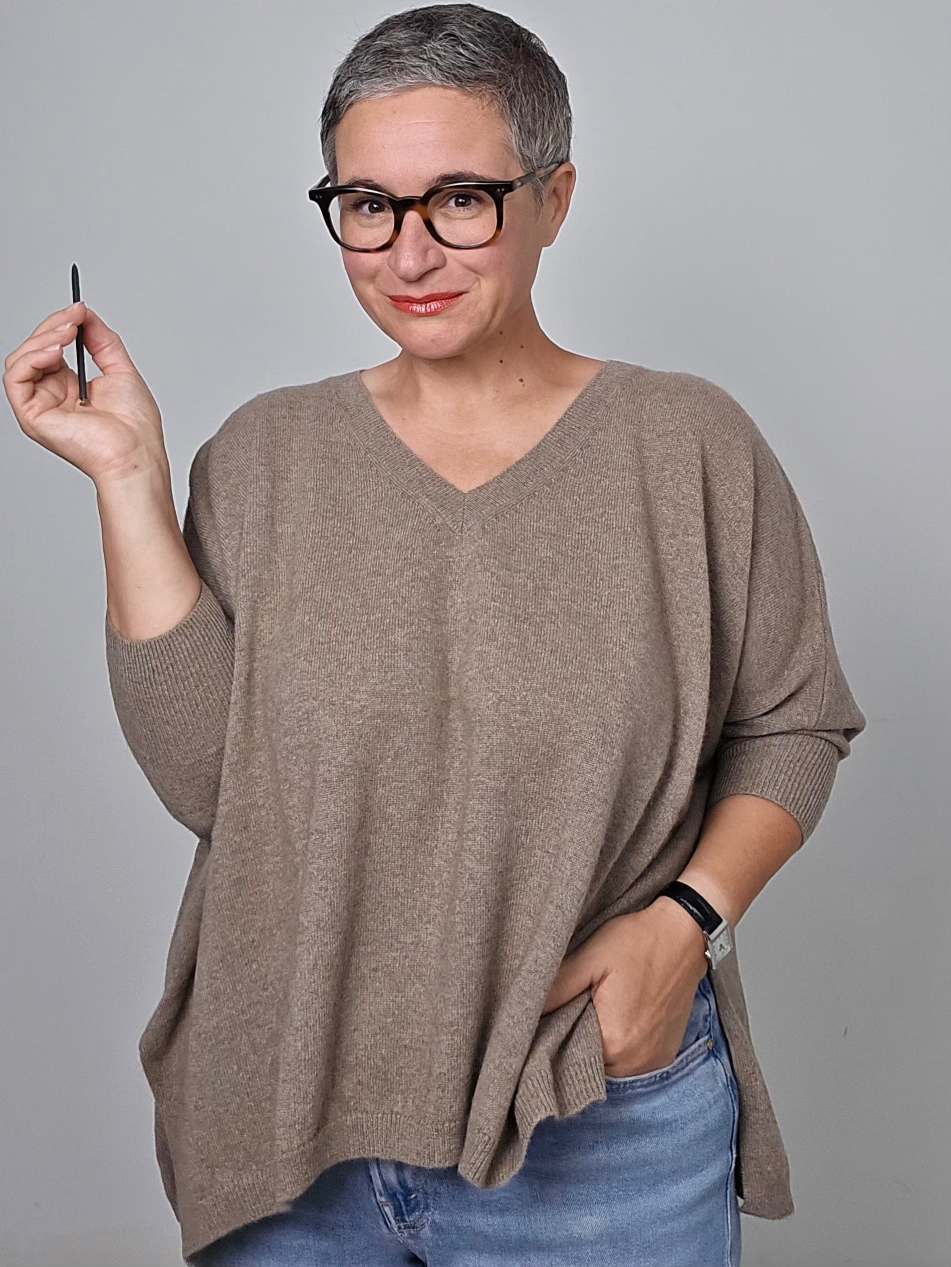 Be You - Maglia cashmere scollo a V Organic Brown