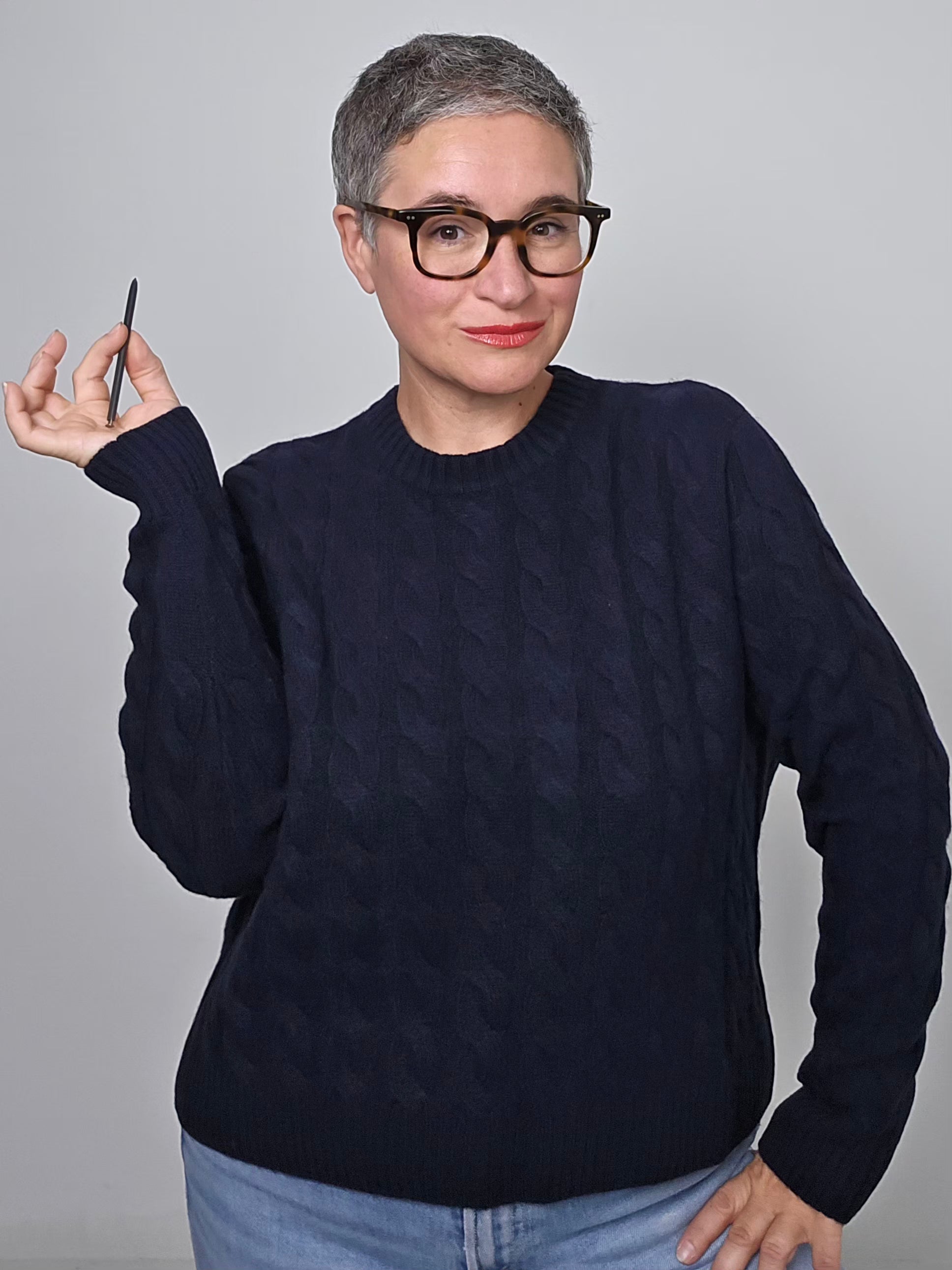 Be You - Maglia  in cashmere a trecce  navy