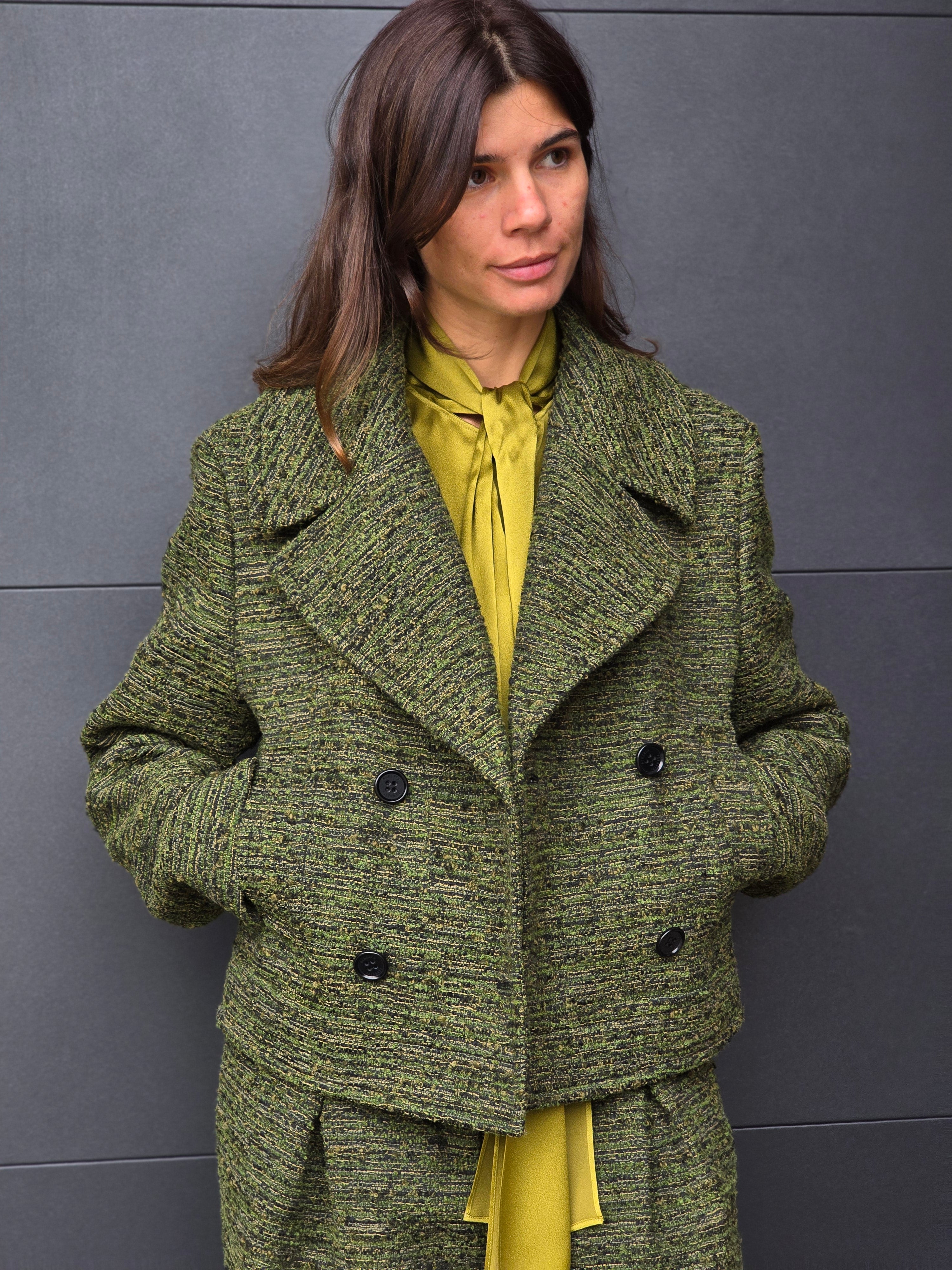 Alberta Ferretti - Cappotto corto in tweed verde