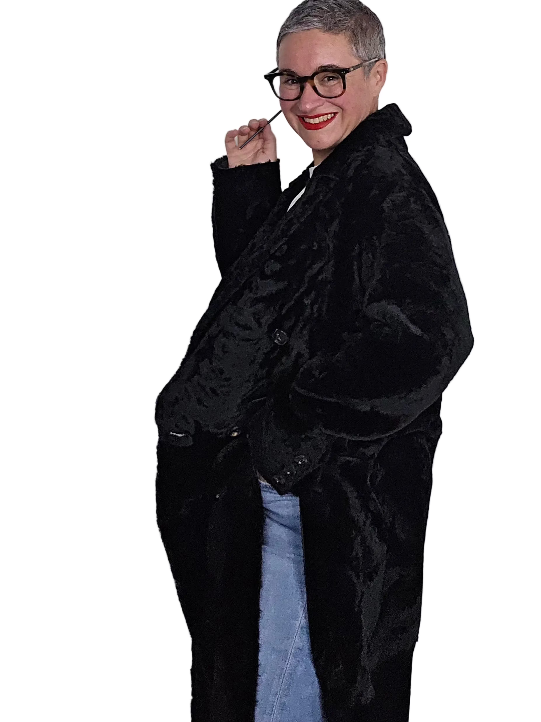 Blancha - Cappotto light astrakhan merino shearling nero