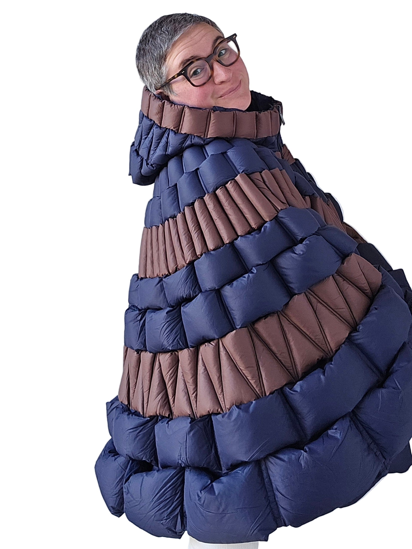 Raxxy -  Mantella piumino cioccolato e blu navy