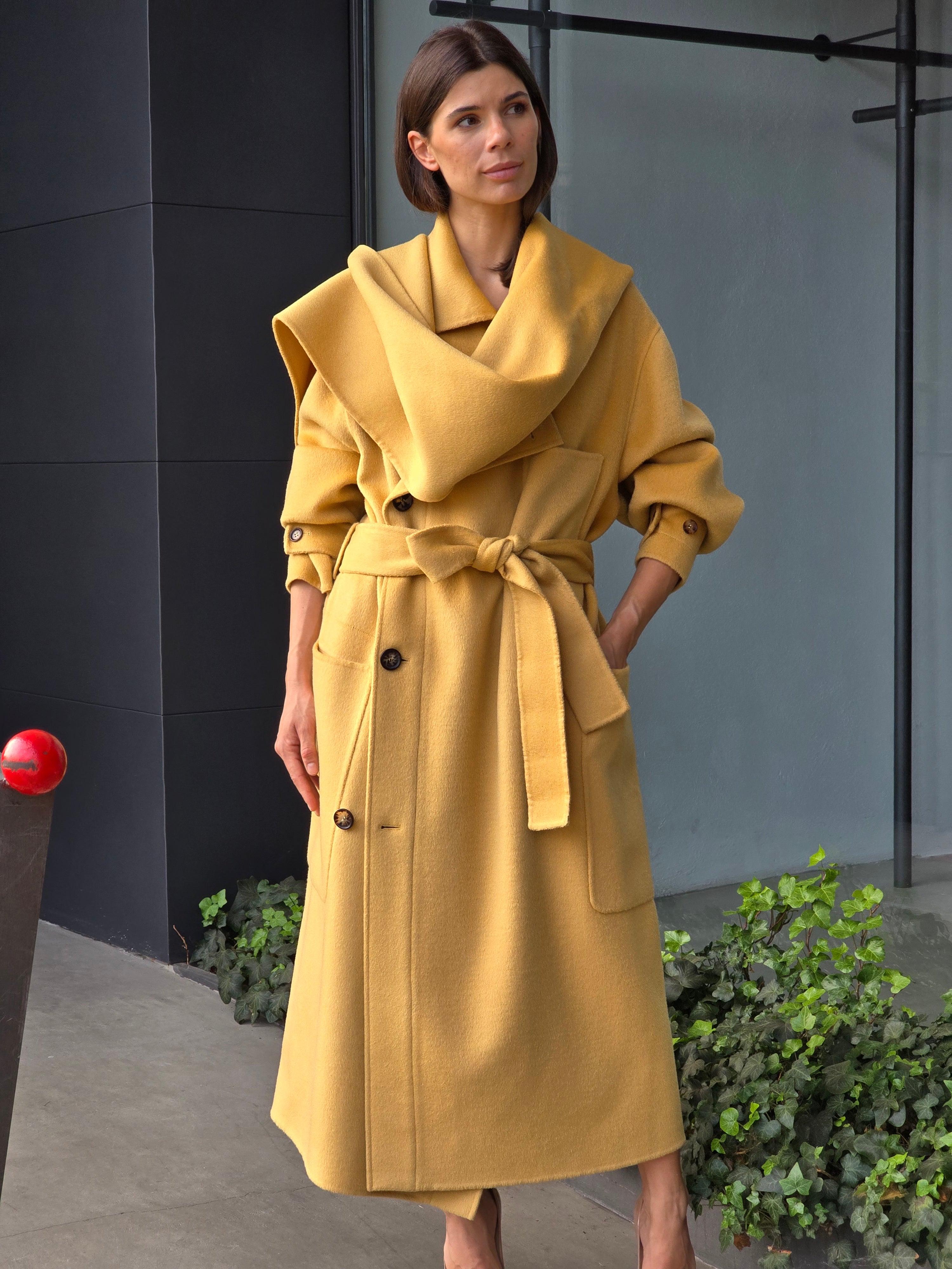 Philosophy di Lorenzo Serafini - Cappotto lungo in panno double giallo