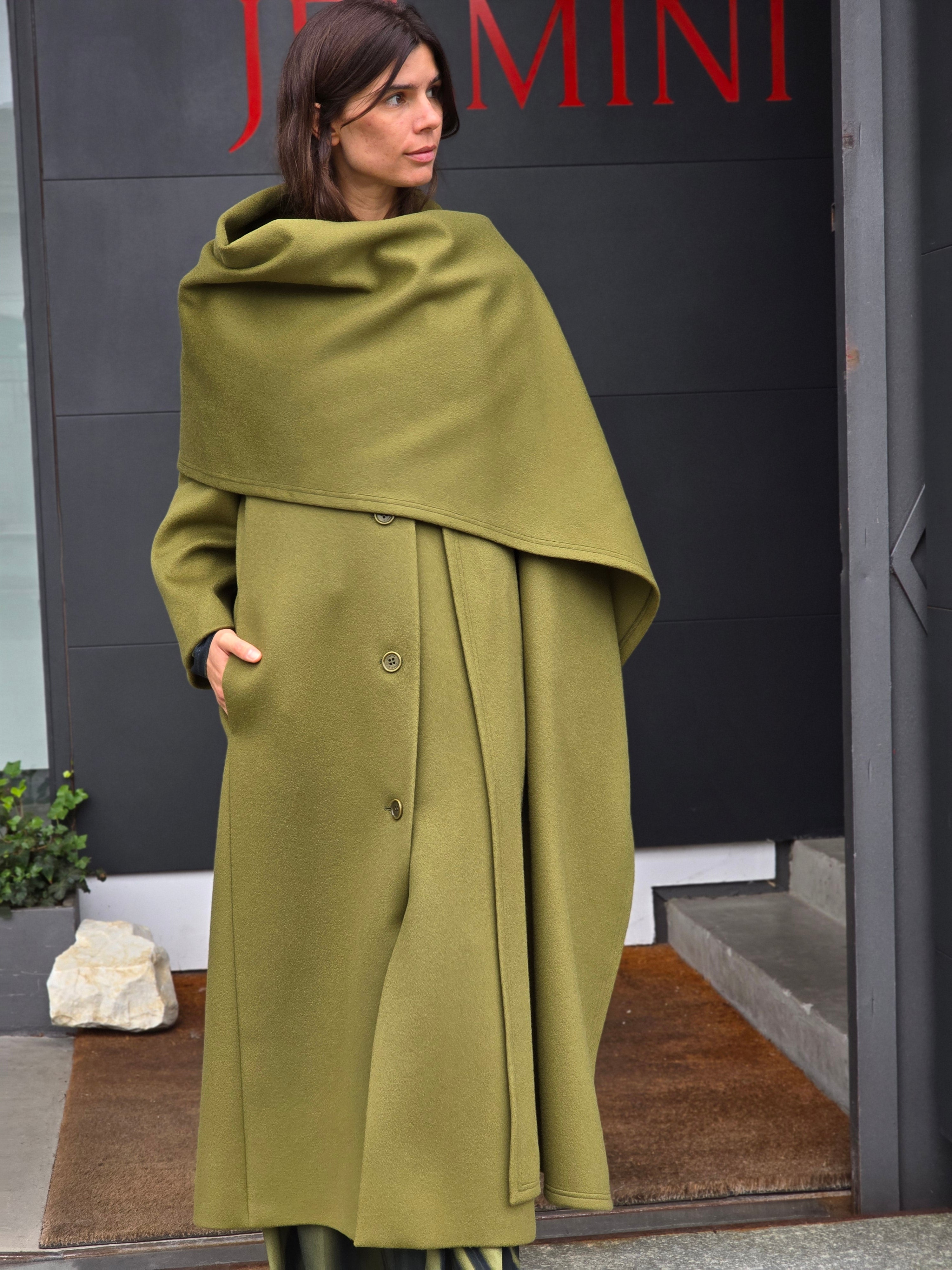 Alberta Ferretti - Cappotto panno lana cashmere verde