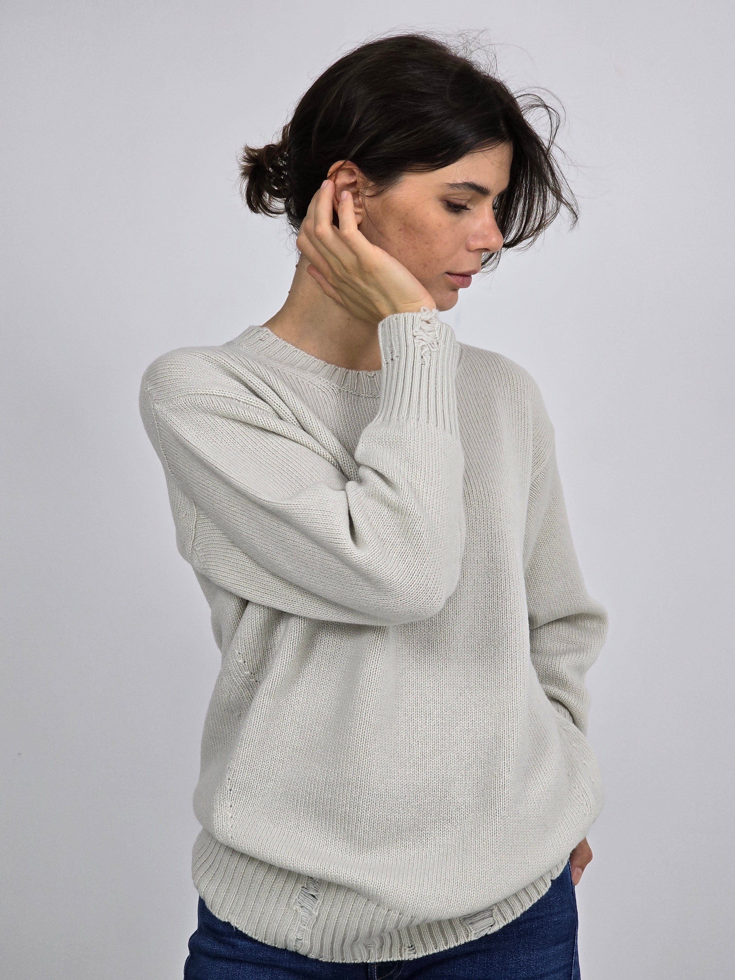 Canessa - Maglia in cashmere "Leda" bianco latte