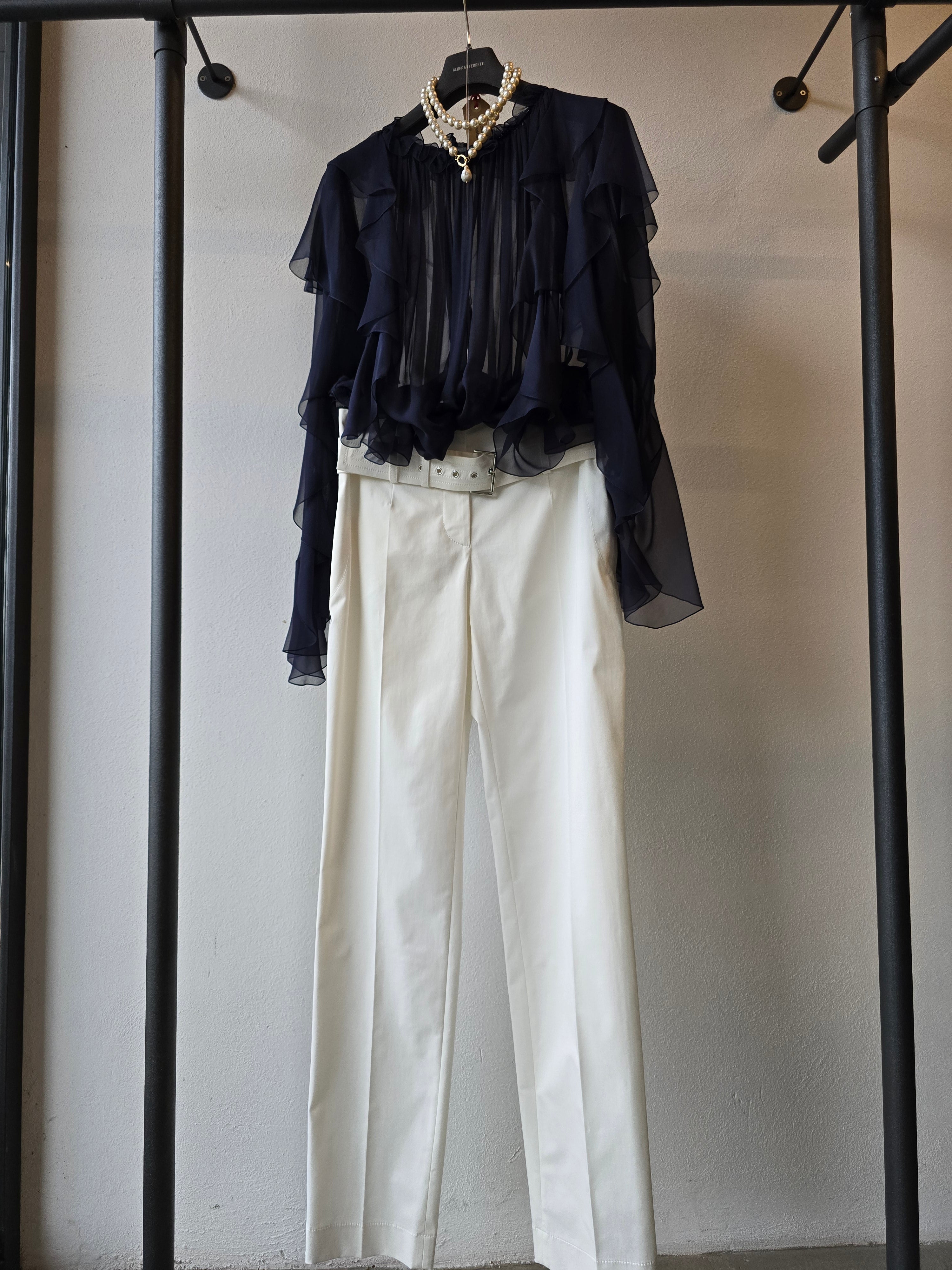 Alberta Ferretti - Pantaloni in tela di cotone stretch, bianco