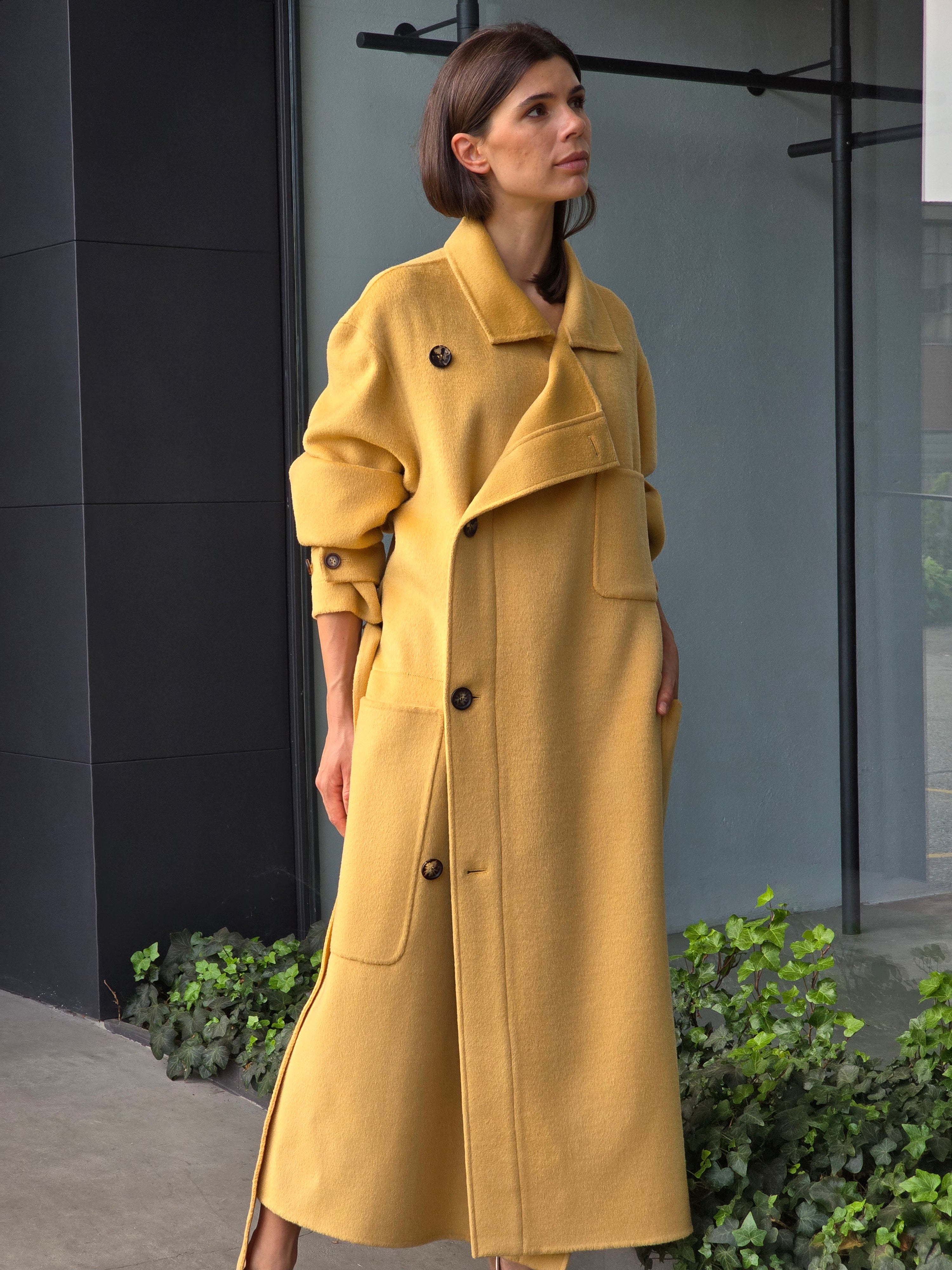 Philosophy di Lorenzo Serafini - Cappotto lungo in panno double giallo