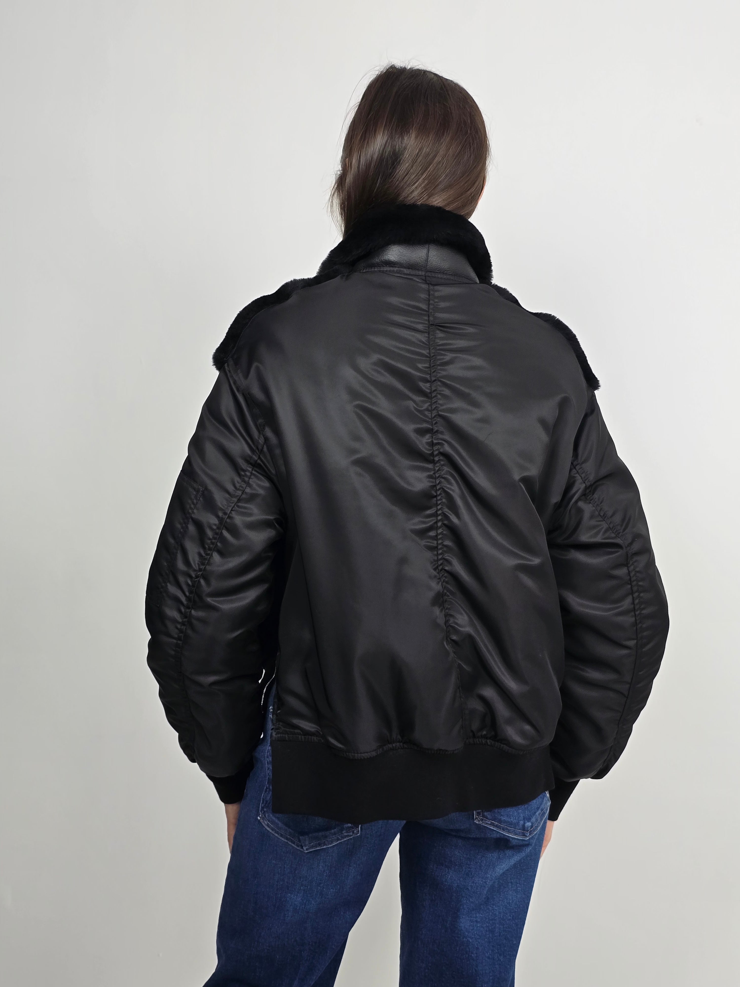 Blancha - Bomber shearling e nylon nero