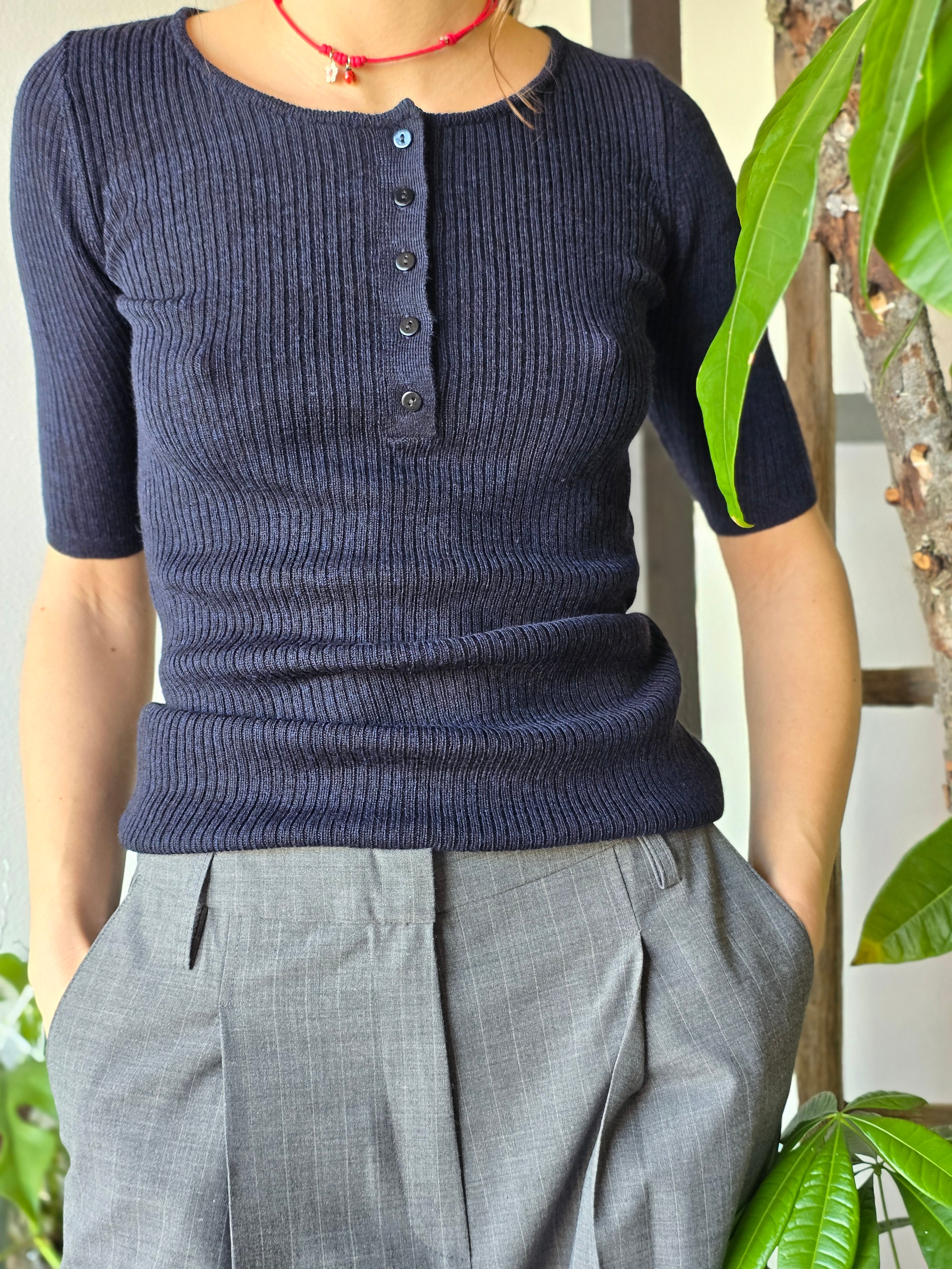 Herskind - T-shirt in merino ultralight, blu navy