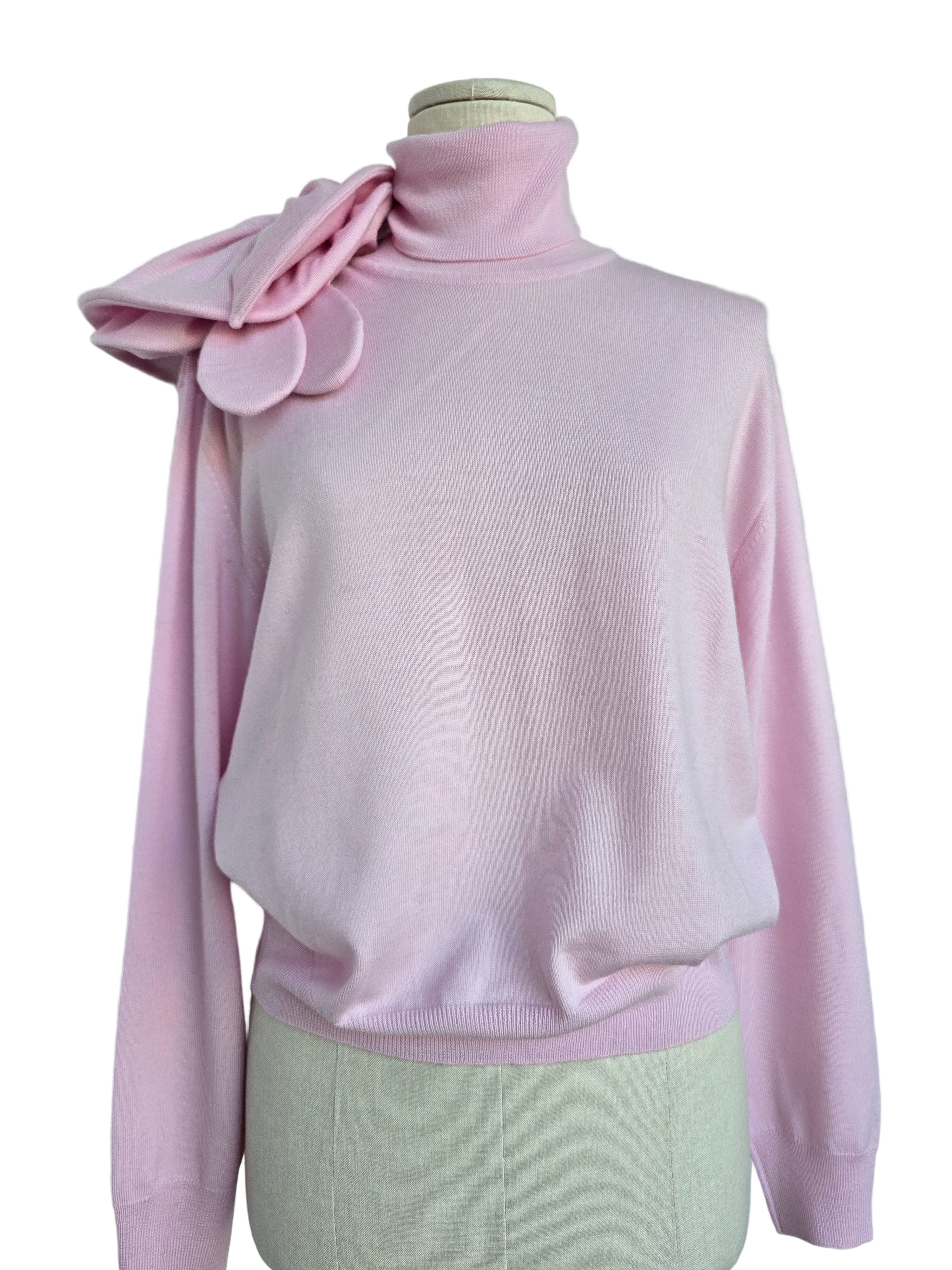 Moschino - Maglia rosa lana merino con maxi fiore applicato