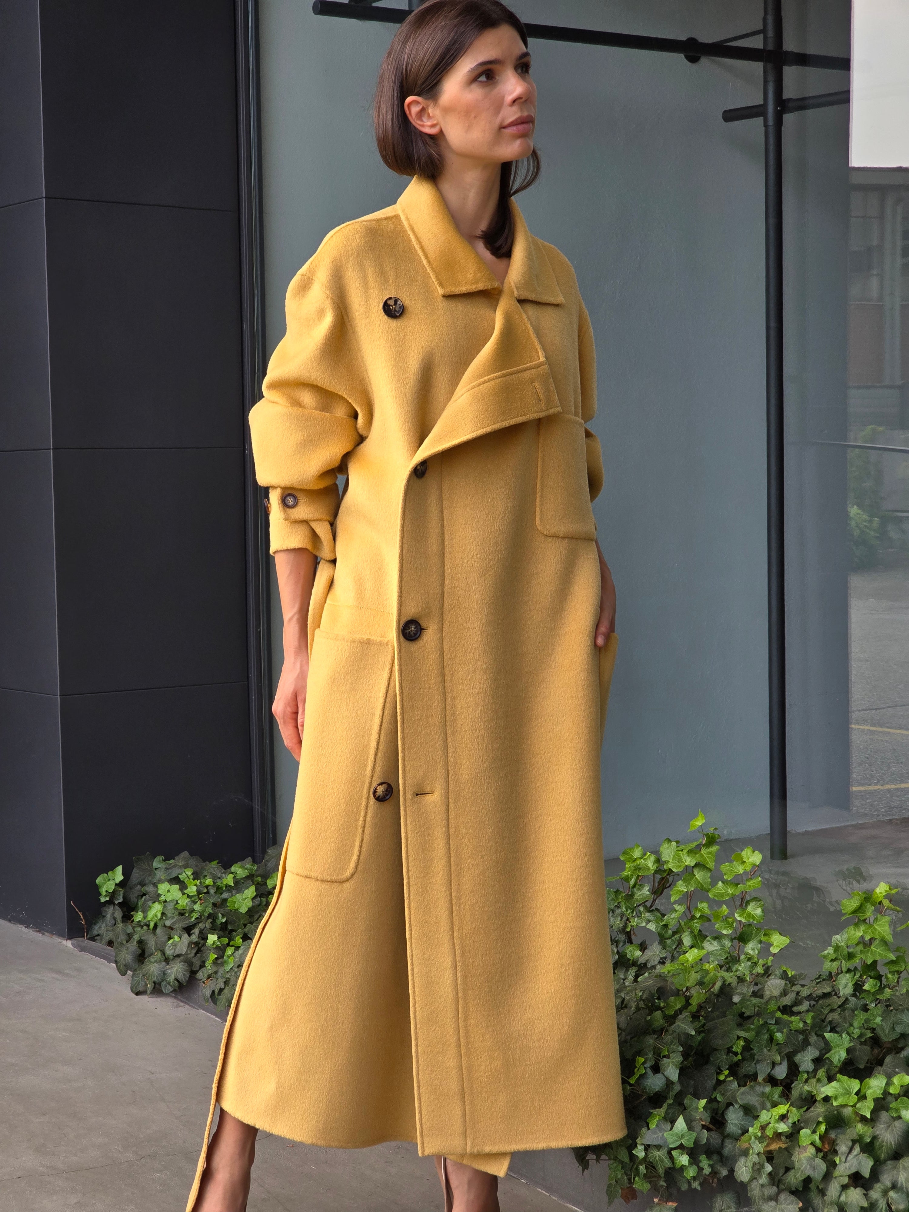 Philosophy di Lorenzo Serafini - Cappotto lungo in panno double giallo