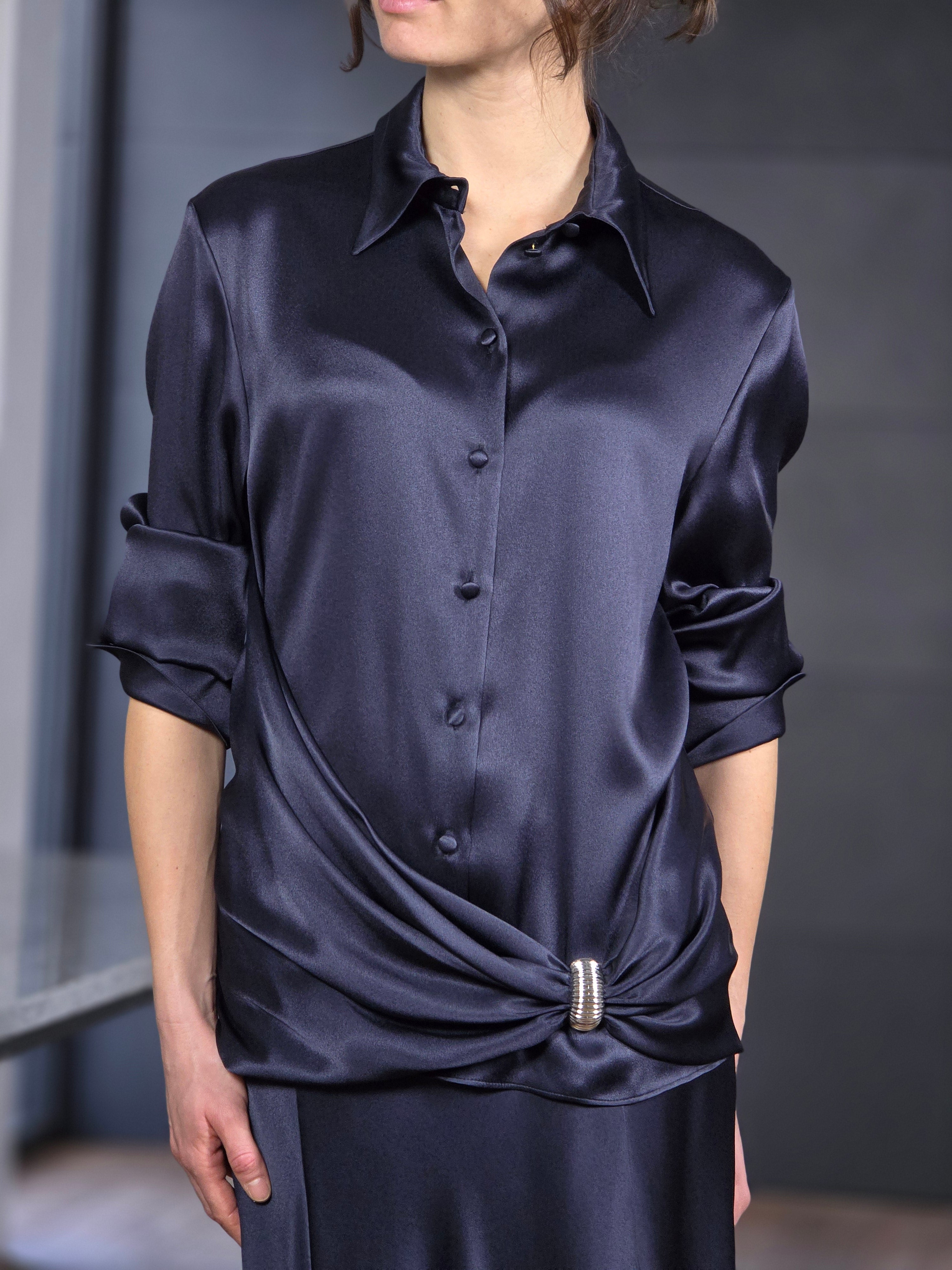 Alberta Ferretti - Camicia in satin blu