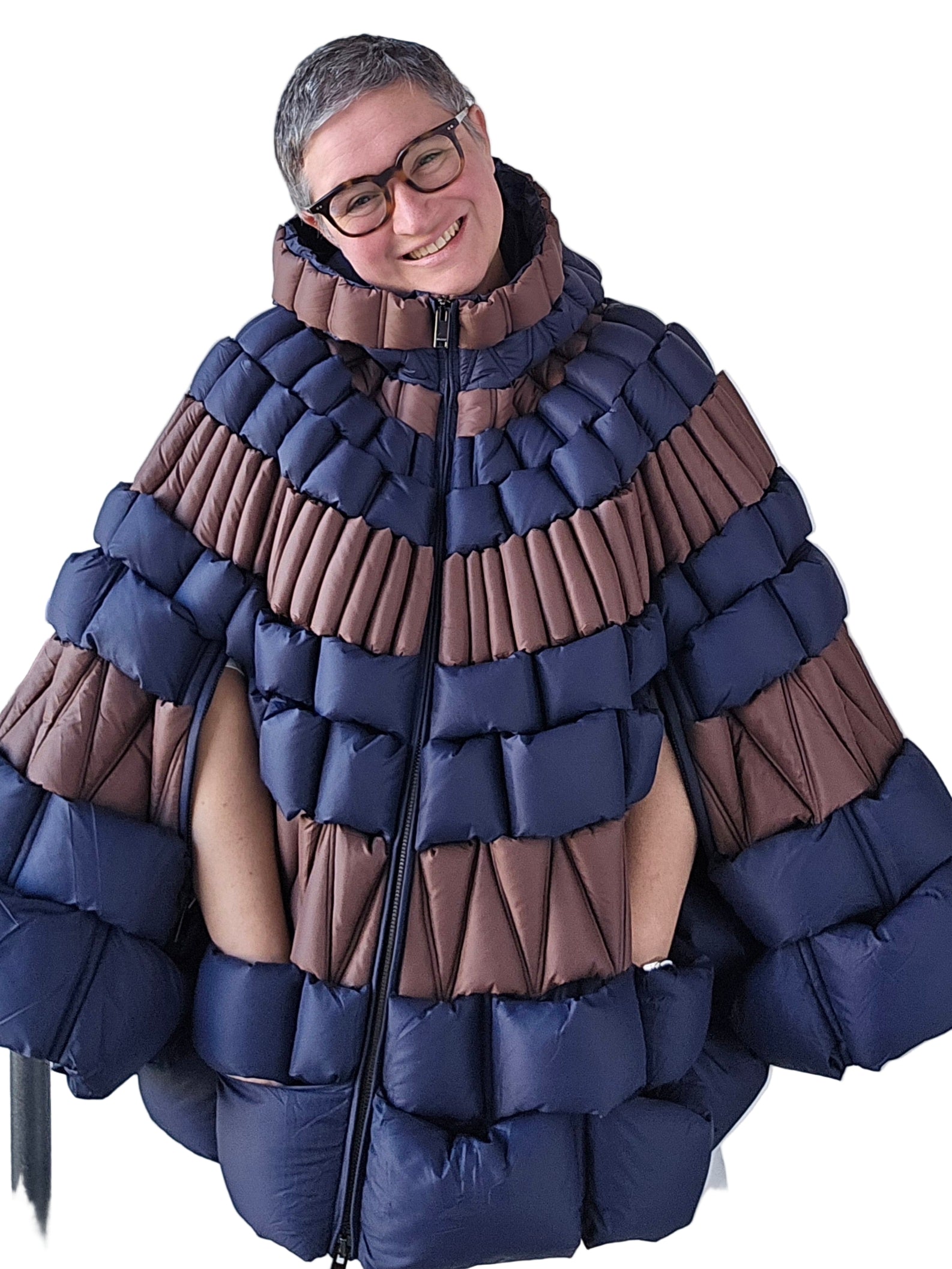 Raxxy -  Mantella piumino cioccolato e blu navy