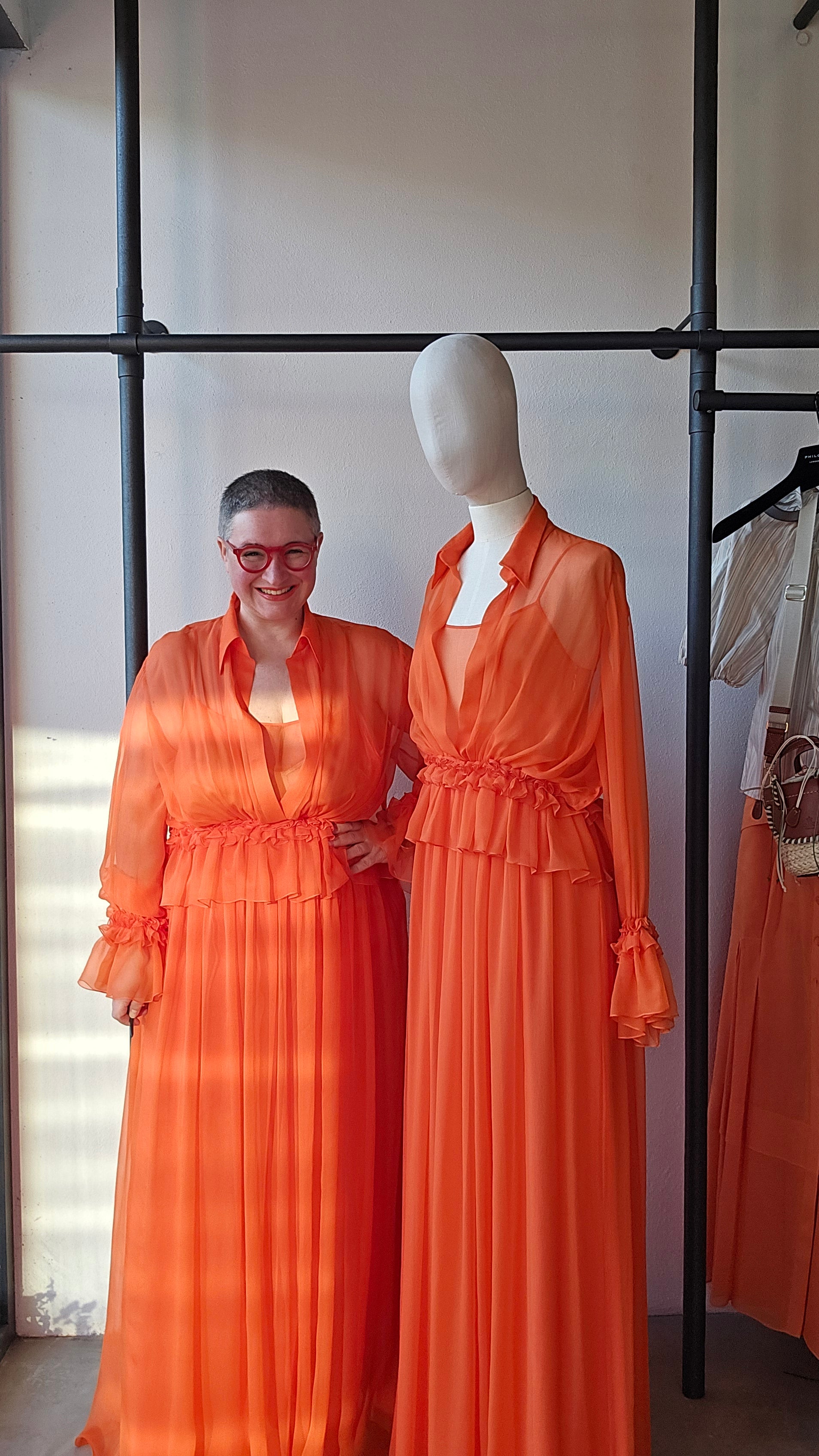 Alberta Ferretti - Abito lungo in chiffon organico arancione