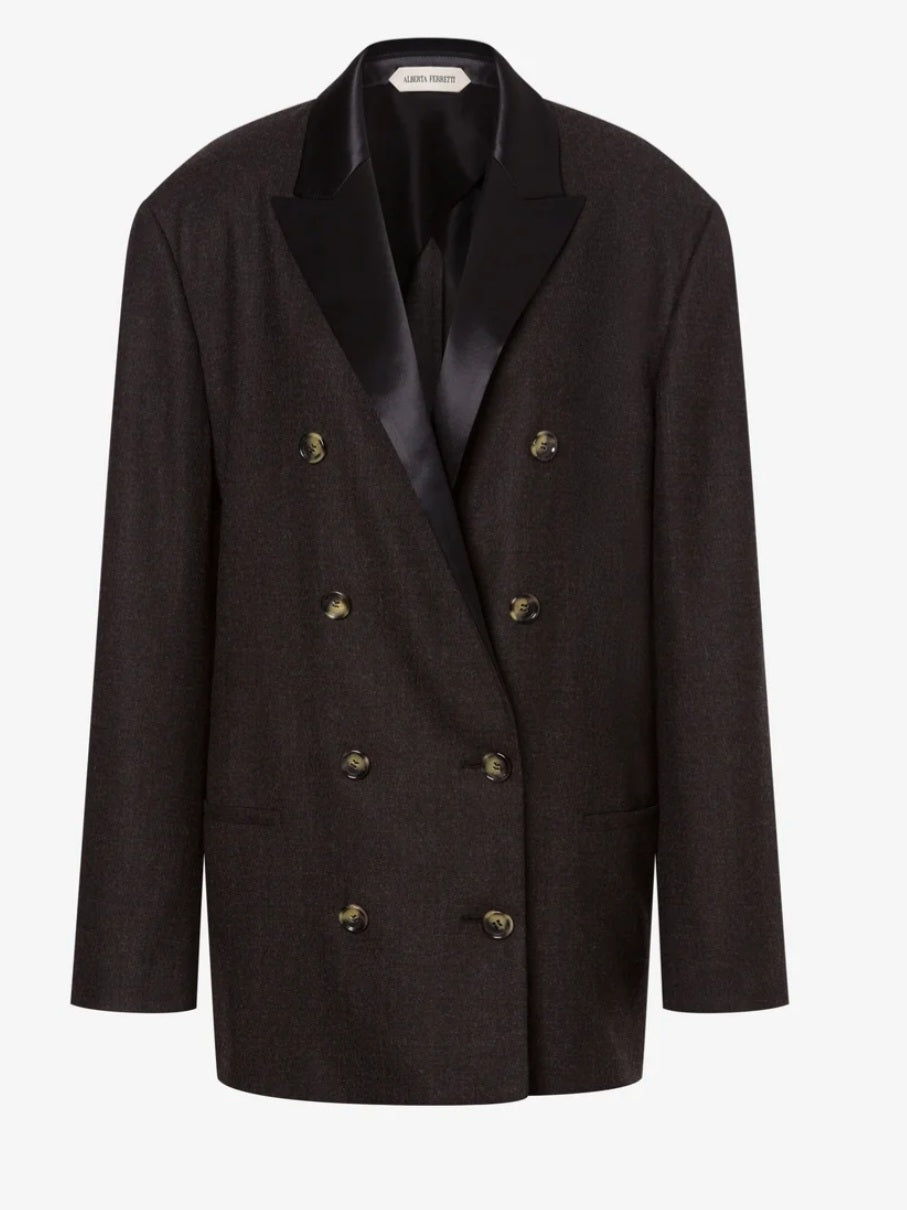 Alberta Ferretti - Giacca doppiopetto antracite revers in raso