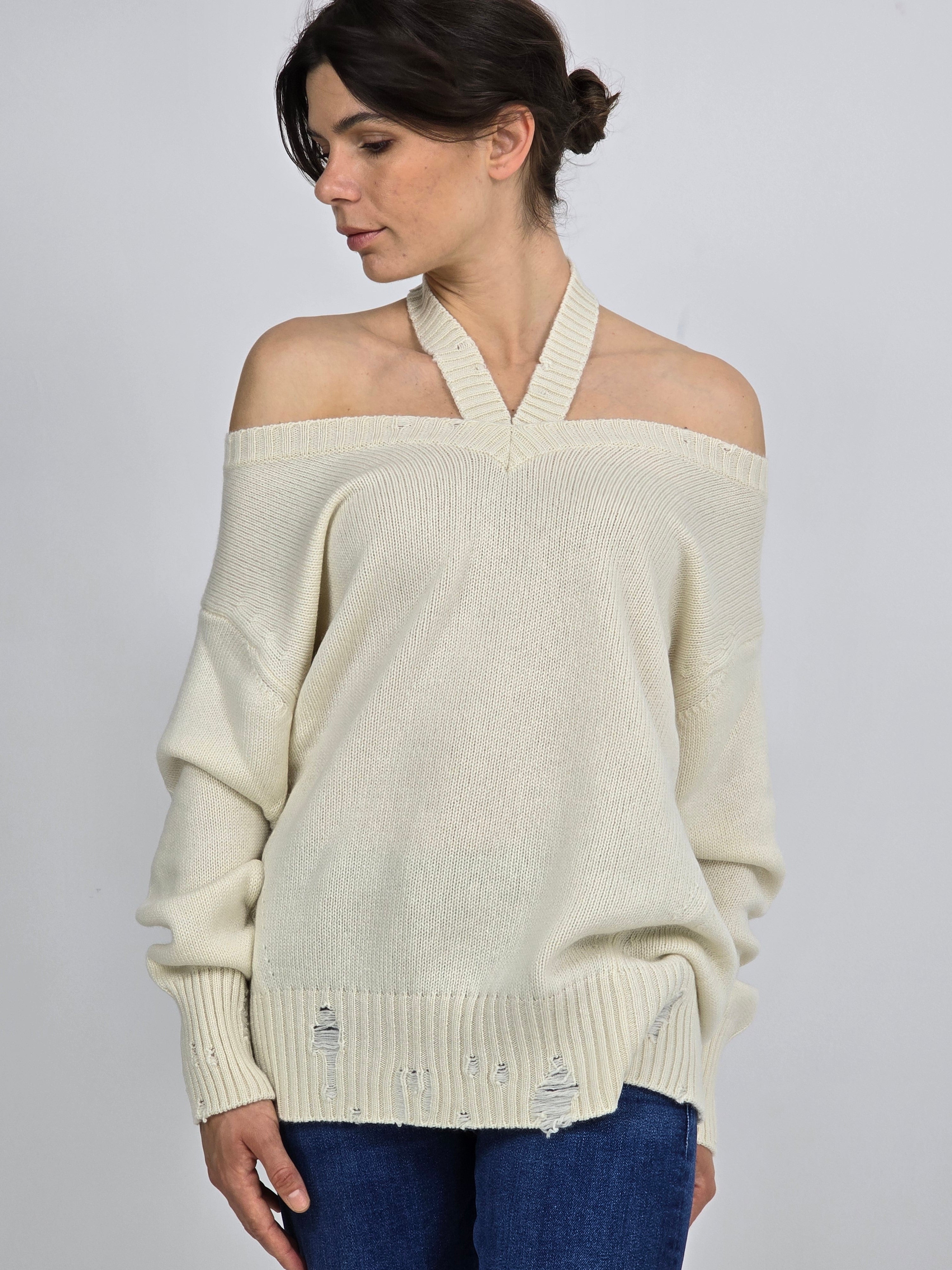 Canessa - Maglia cashmere "Sole" cut out panna