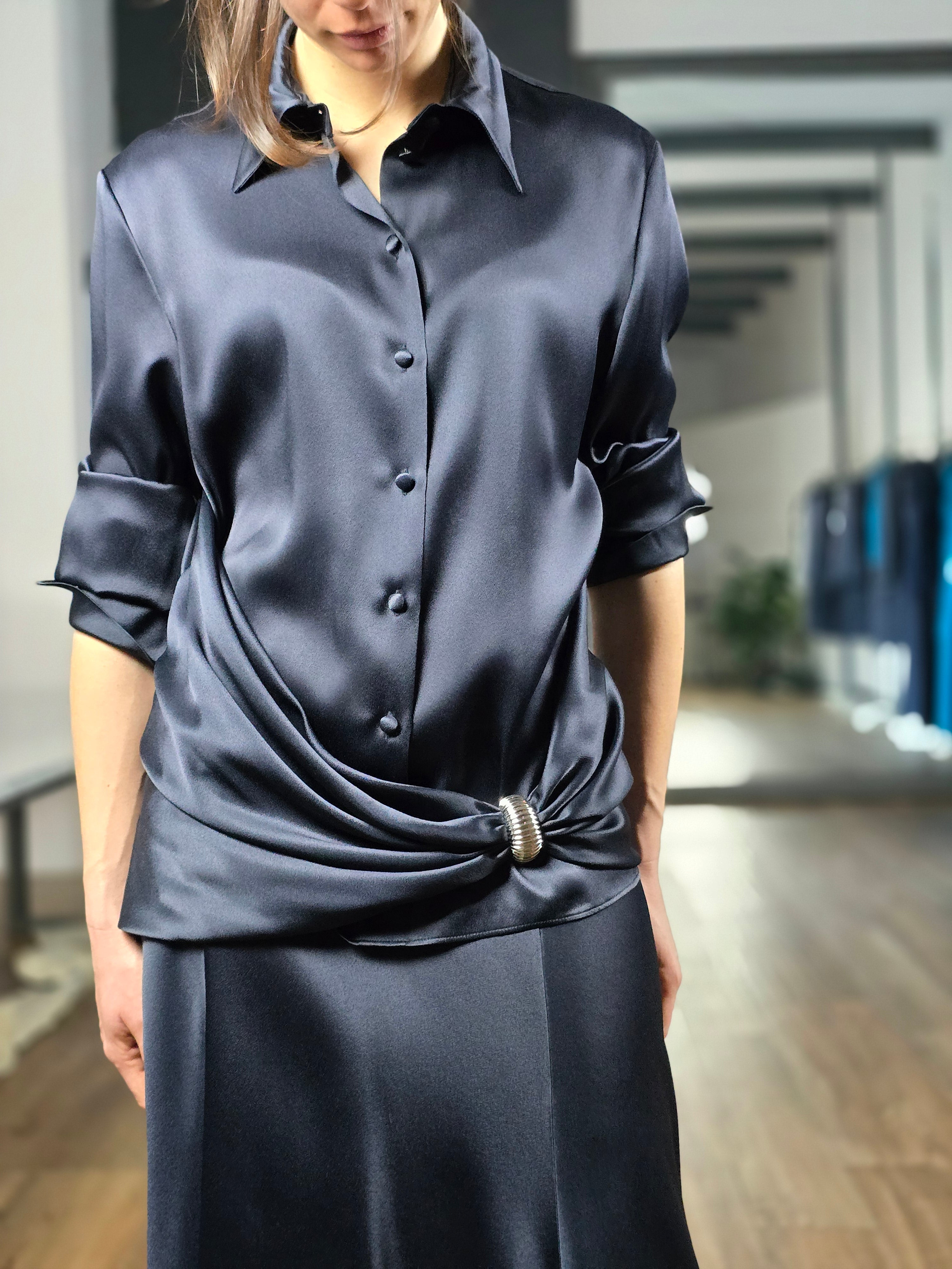 Alberta Ferretti - Camicia in satin blu